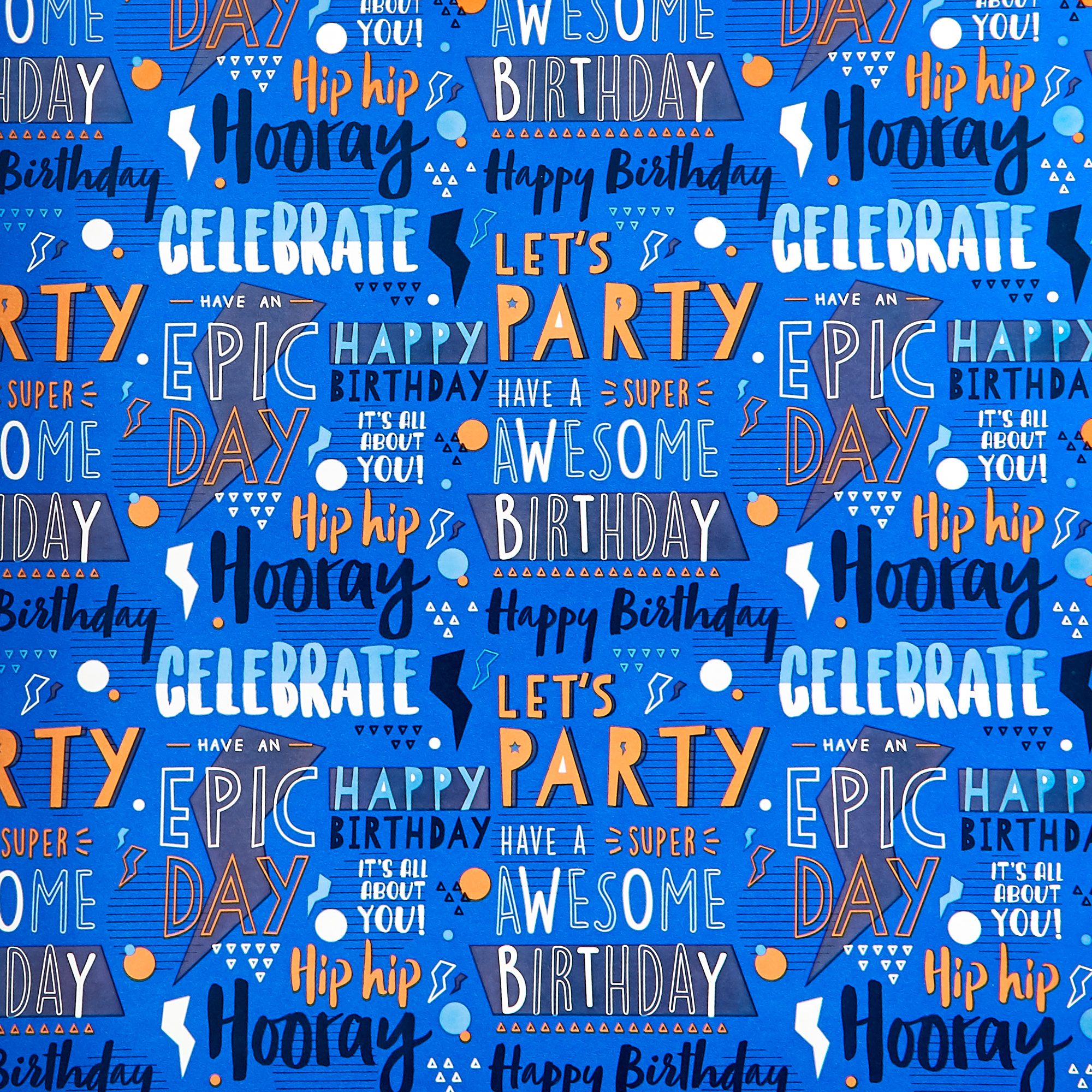 Blue & Orange Birthday Wrapping Paper - 3 Metres 