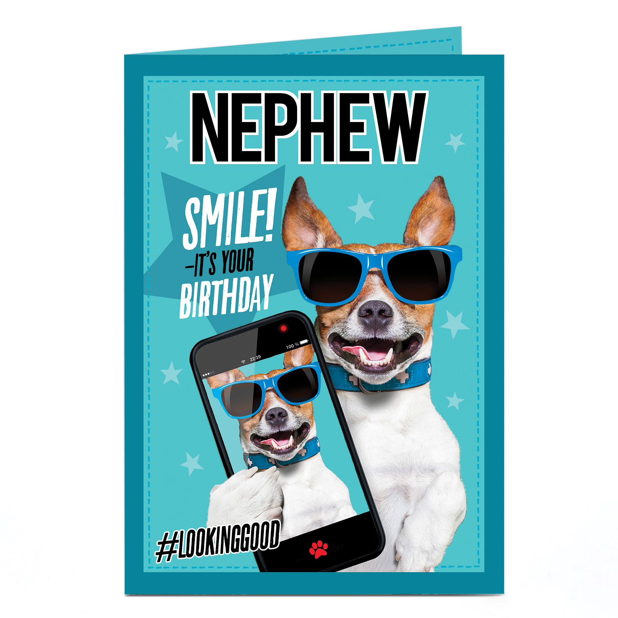 Personalised Birthday Card - Dog In Sunglasses Selfie, Any Name