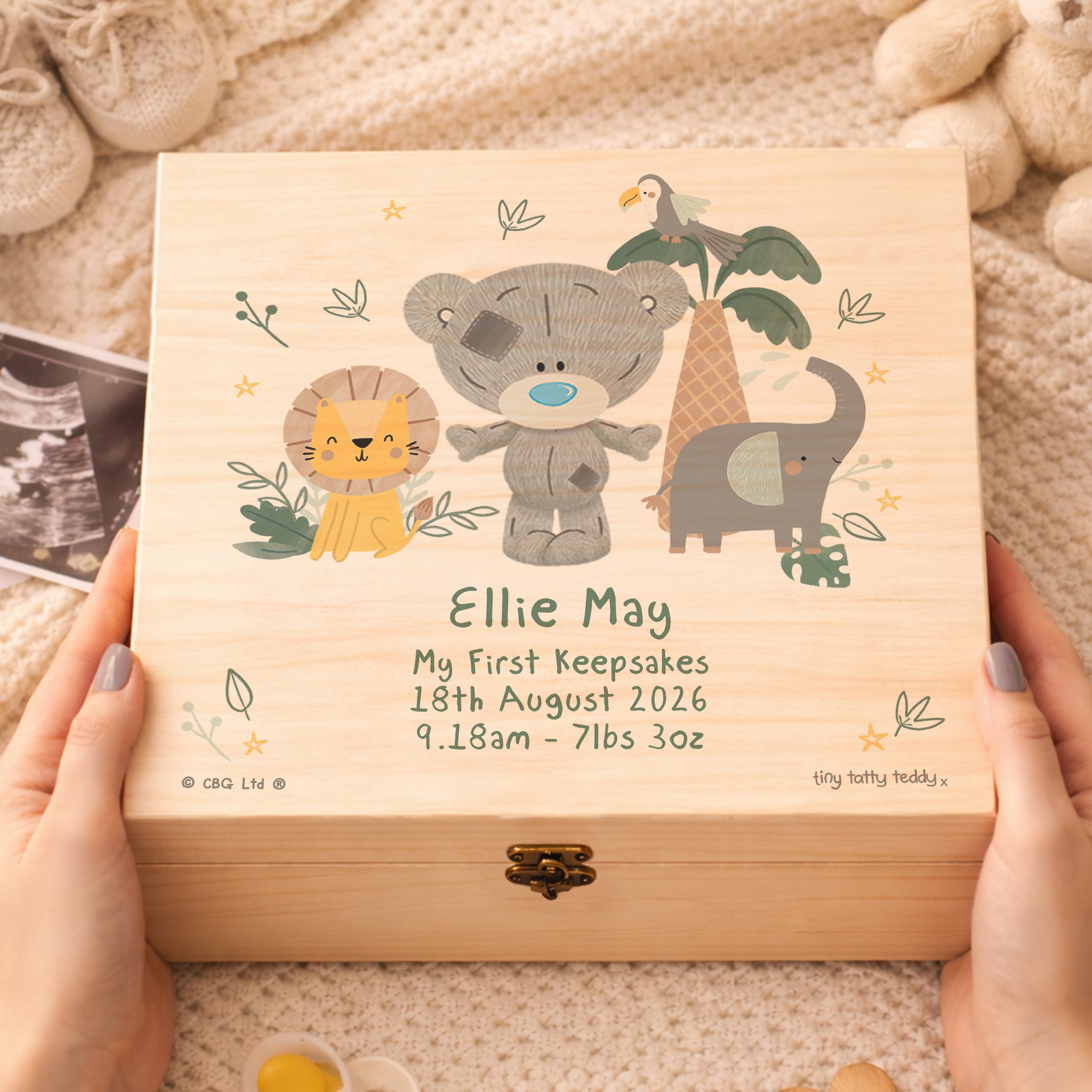 Personalised Tiny Tatty Teddy Jungle Animals Keepsake Box