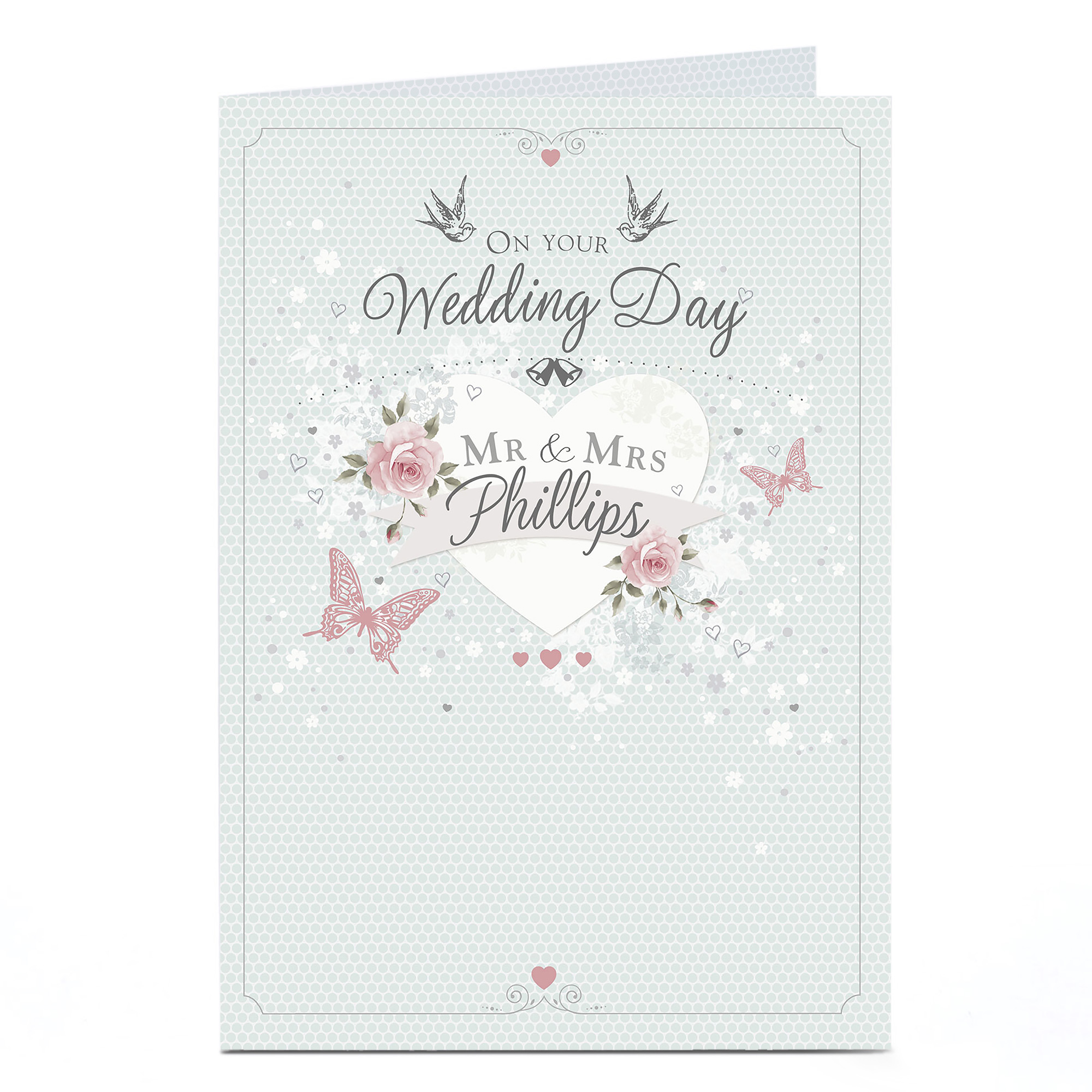 Personalised Wedding Card - Heart & Butterflies