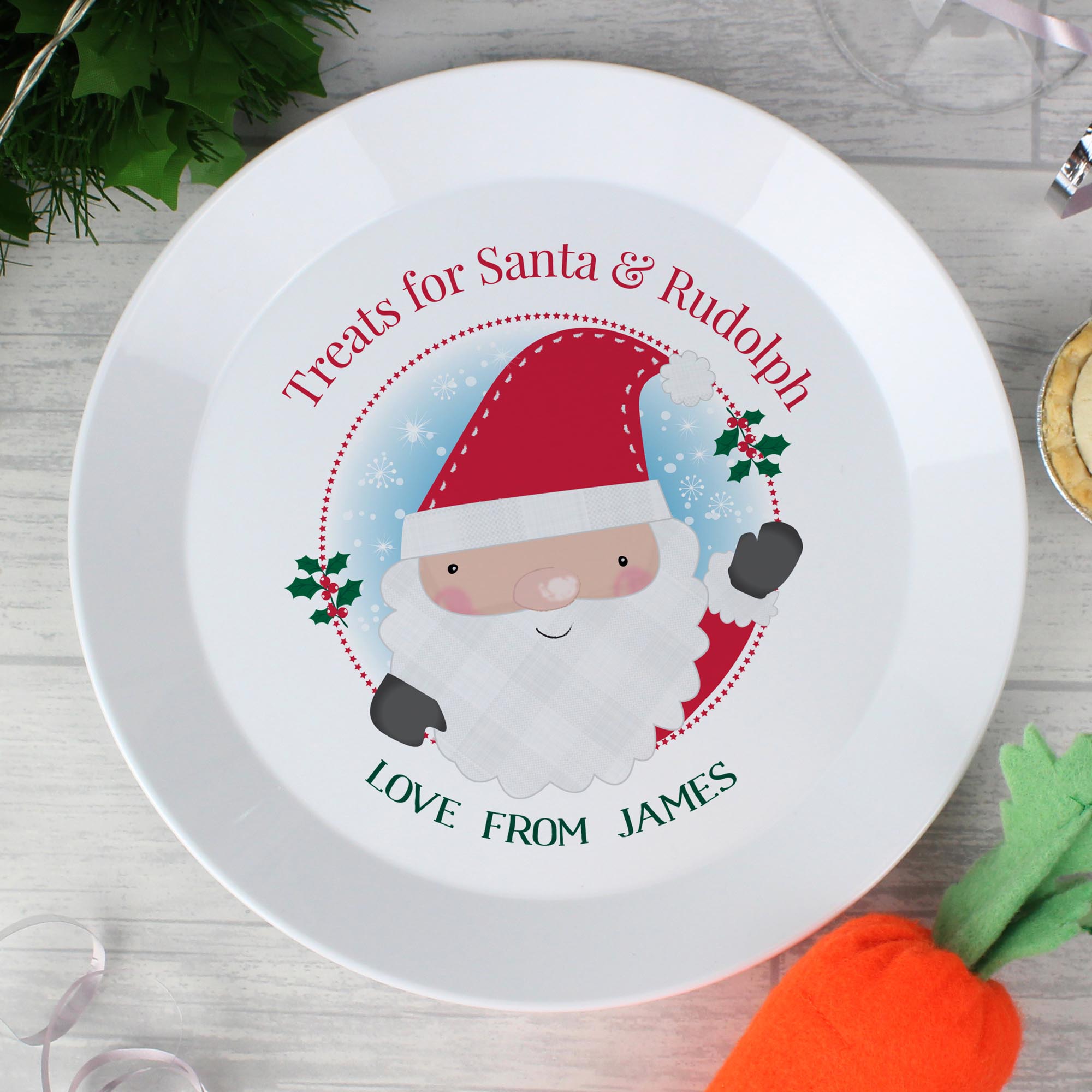 Personalised Santa Christmas Eve Mince Pie Plastic Plate,  Personalised Santa Christmas Eve Mince Pie Plastic Plate