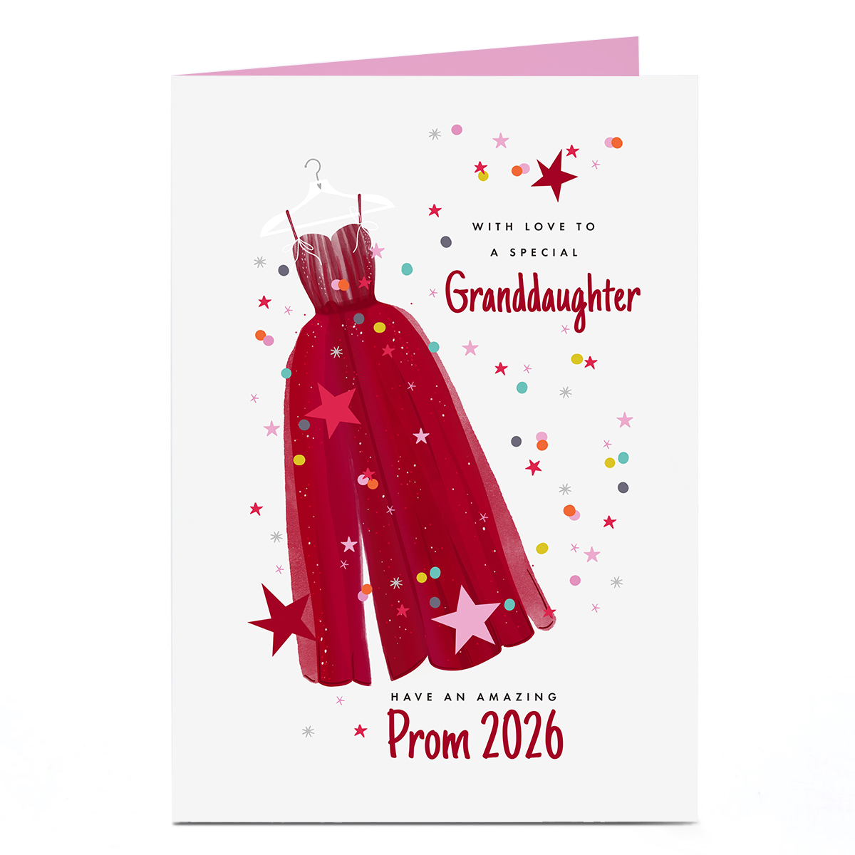 Personalised Prom Card - Red Prom Dress, Granddaughter