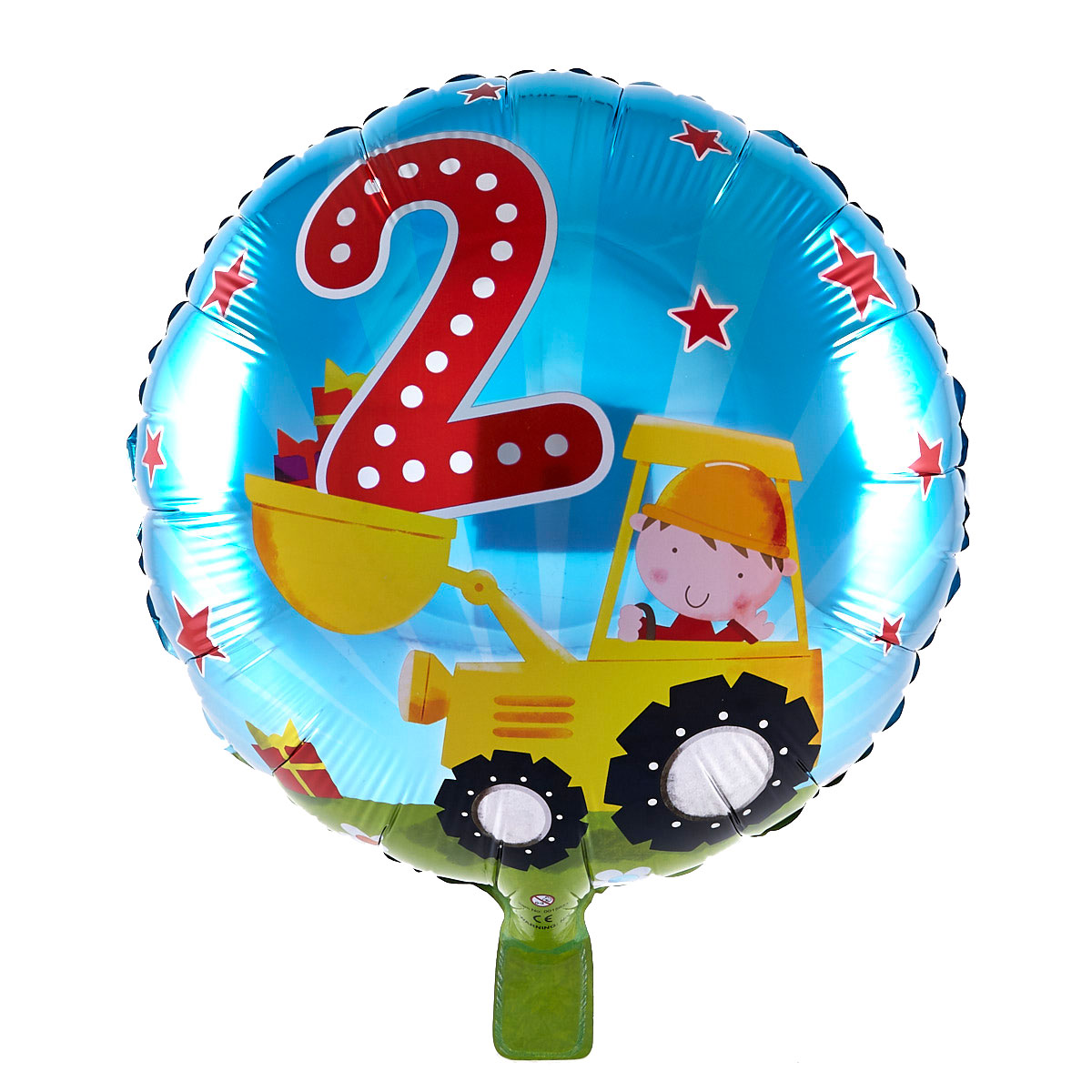 2nd Birthday Boy In Yellow Digger Foil Helium Balloon