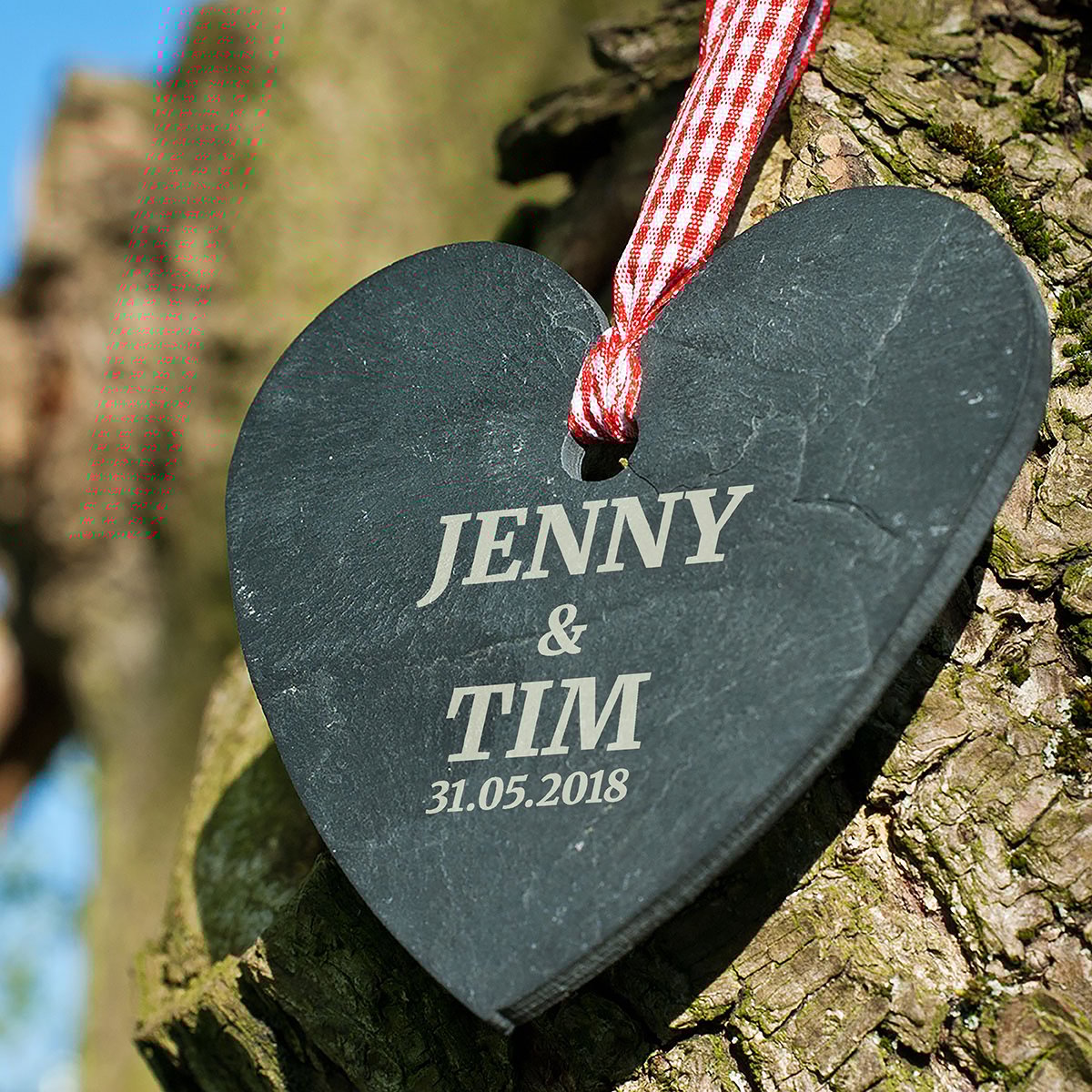 Personalised Engraved Heart-Shaped Slate Hanging Keepsake - Wedding
