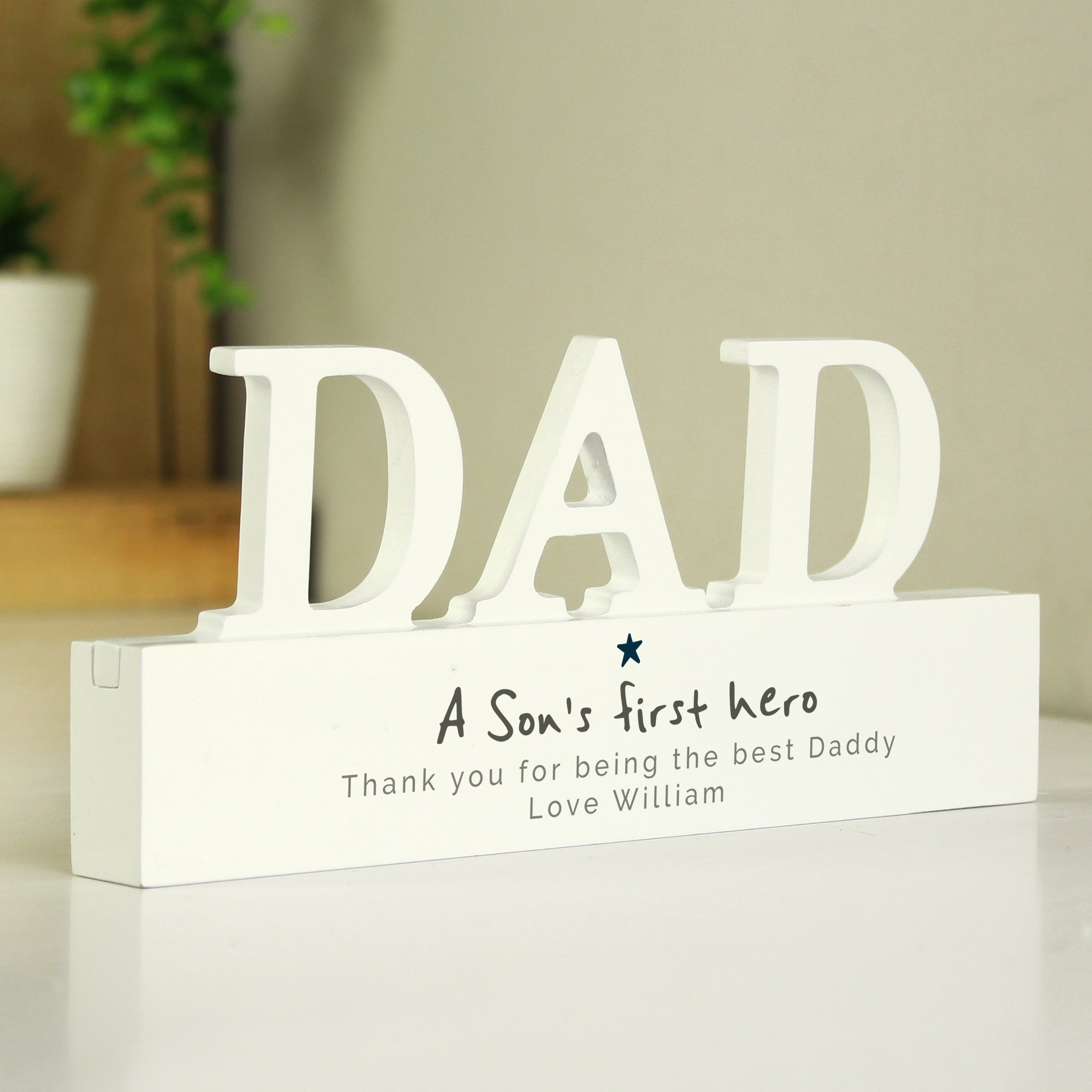 Personalised A Son's First Hero Wooden Dad Ornament
