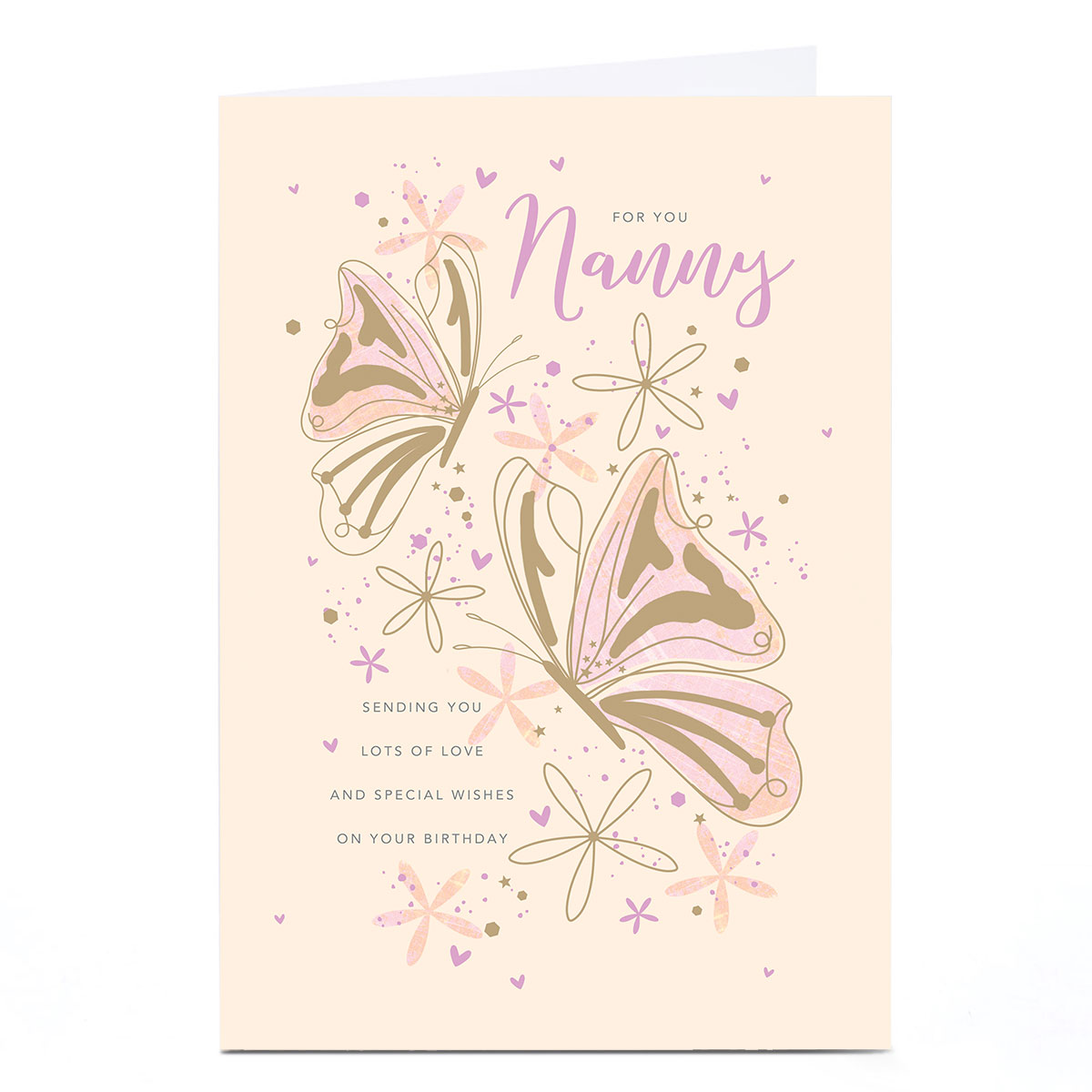 Birthday Card - Delicate Drawings Butterflies and Flowers, Nanny