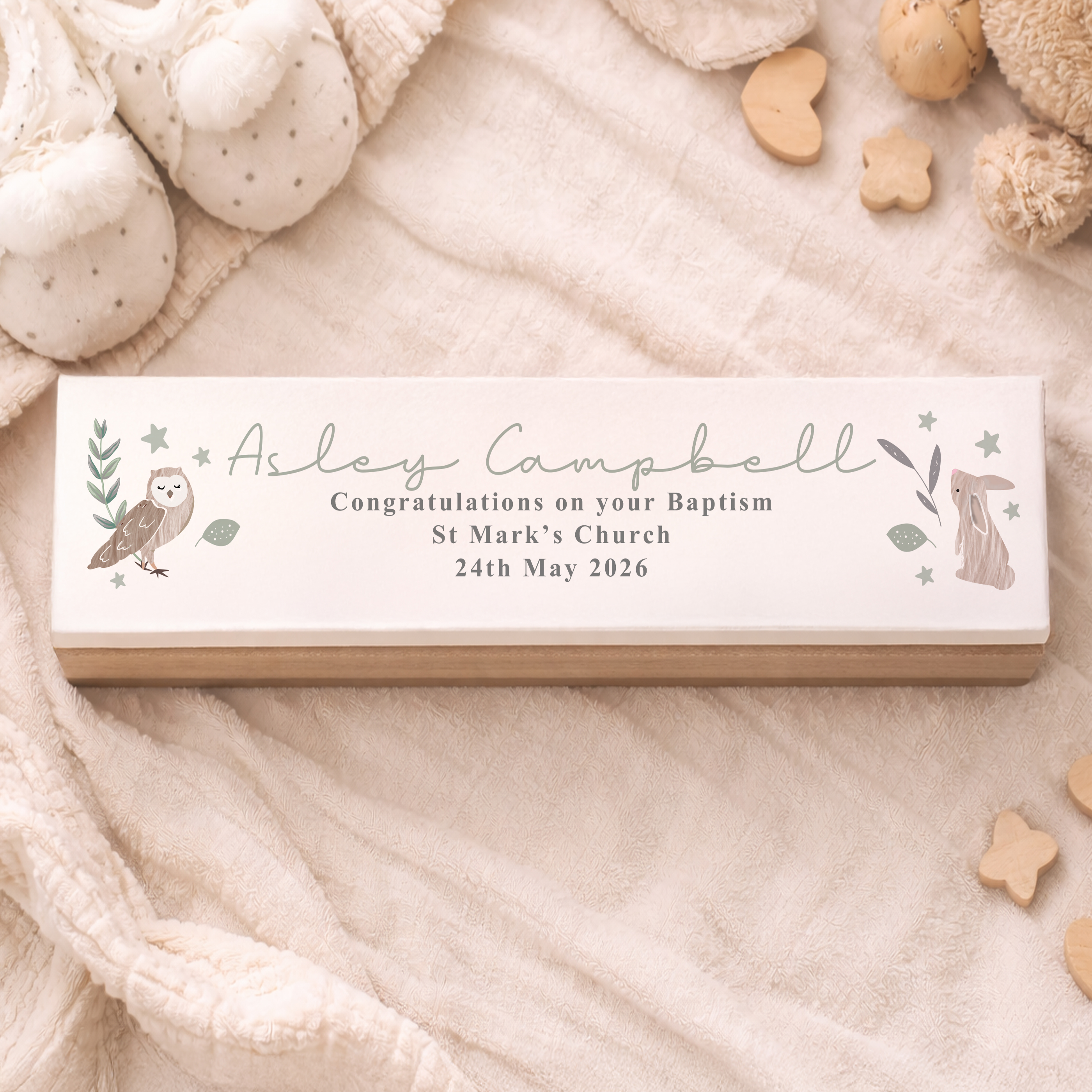 Personalised Woodland Animals Wooden Birth Certificate Holder