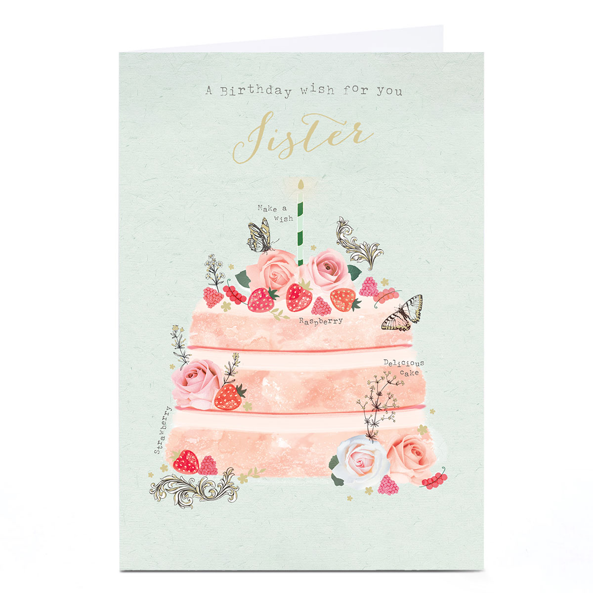 Birthday Card - Make a Wish Strawberry Cake, Sister