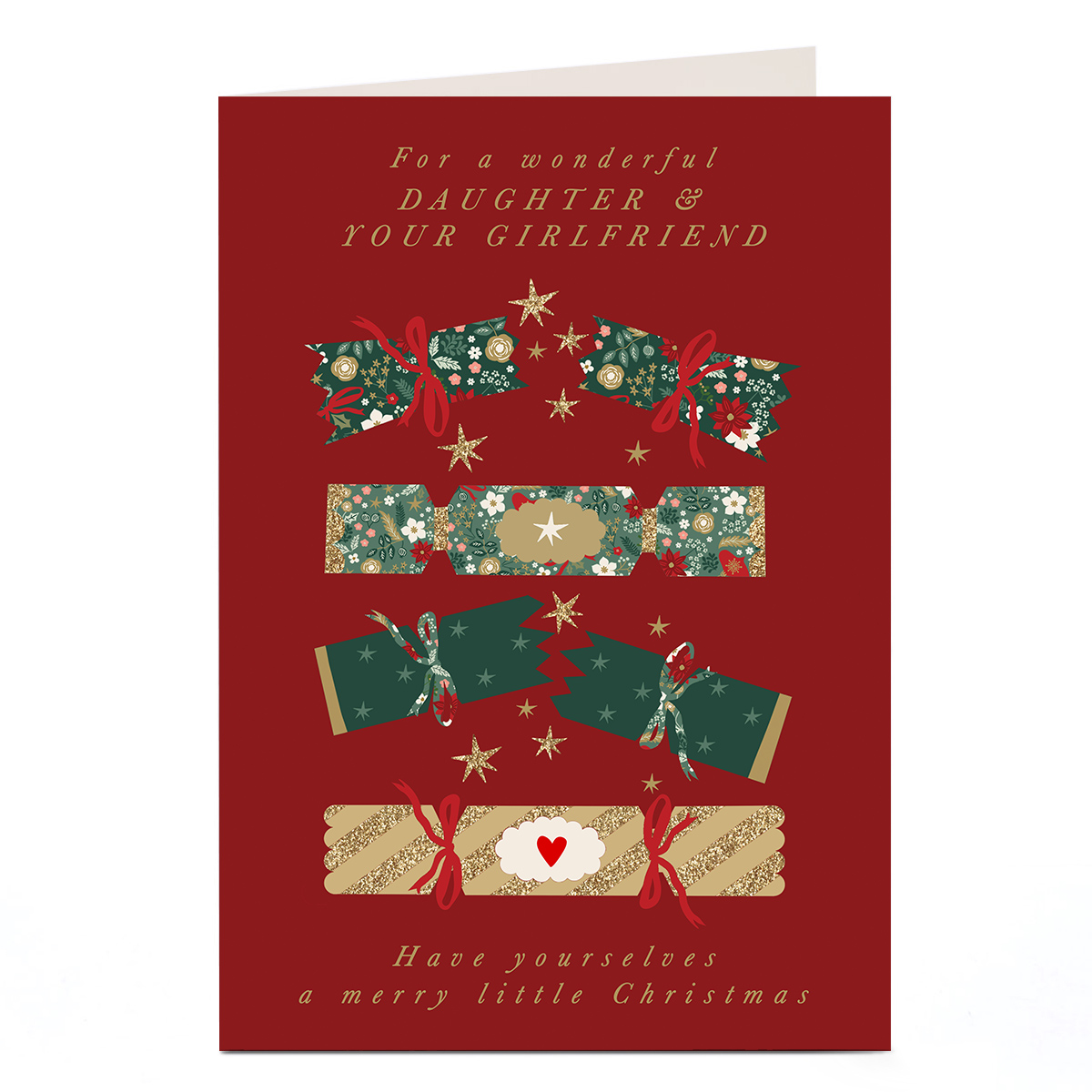 Christmas Card - Crackers & Stars, Daughter & Girlfriend