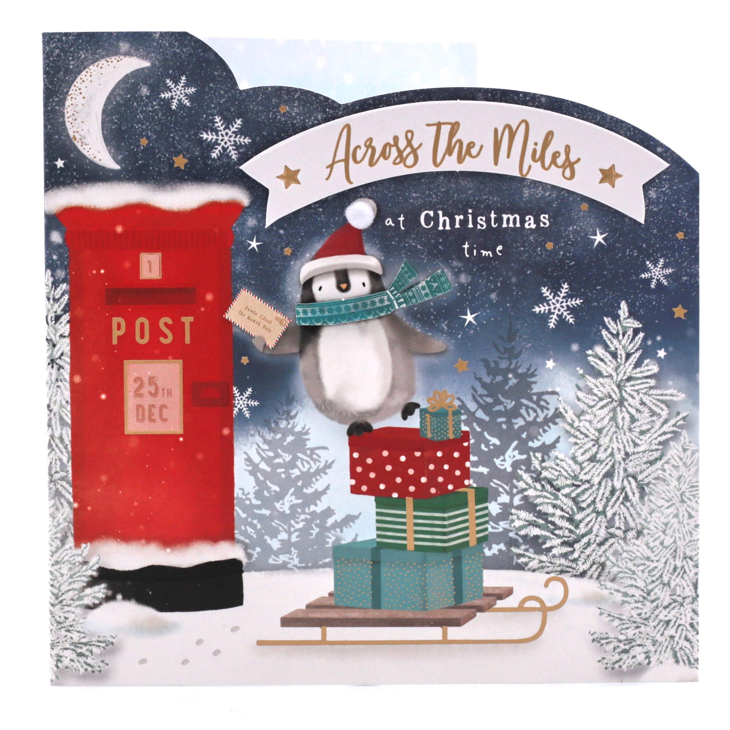 Boutique Christmas Card - Merry Christmas Across The Miles, Penguin