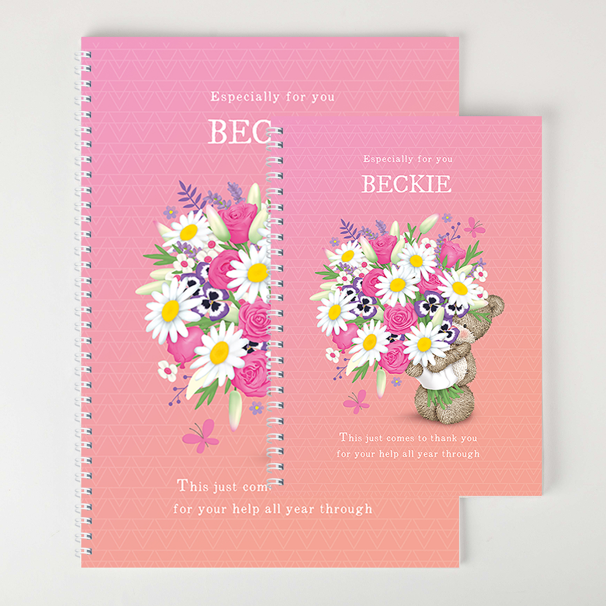 Personalised Thank You Teacher Notebook - Hugs Flower Bear