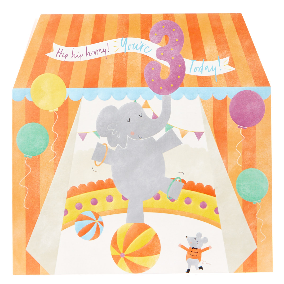 Platinum Collection 3rd Birthday Card - Circus Elephant