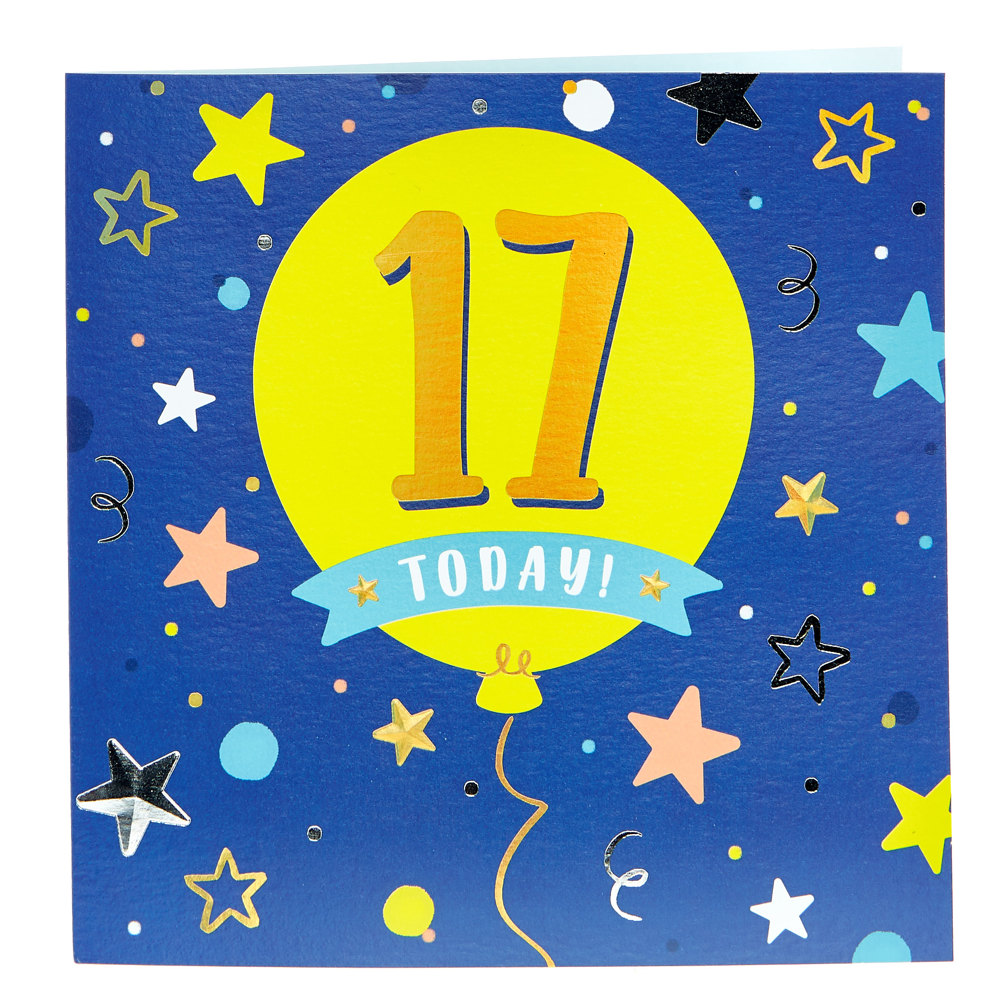Platinum Collection 17th Birthday Card - Balloon & Stars