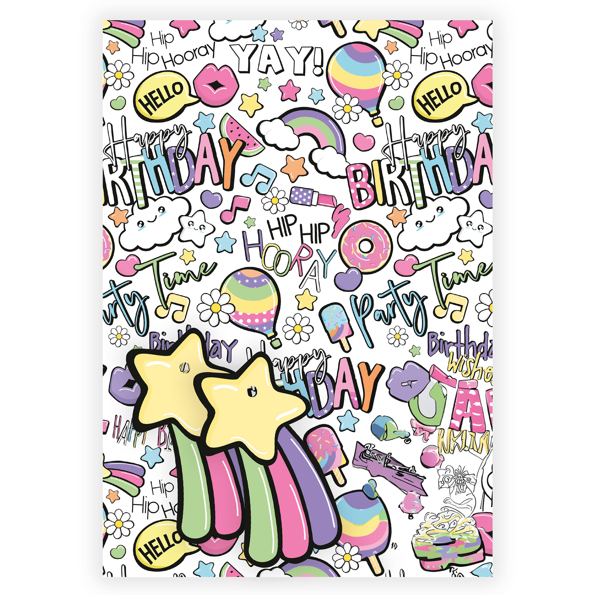 Birthday Icons Wrapping Paper - 2 Sheets & 2 Tags