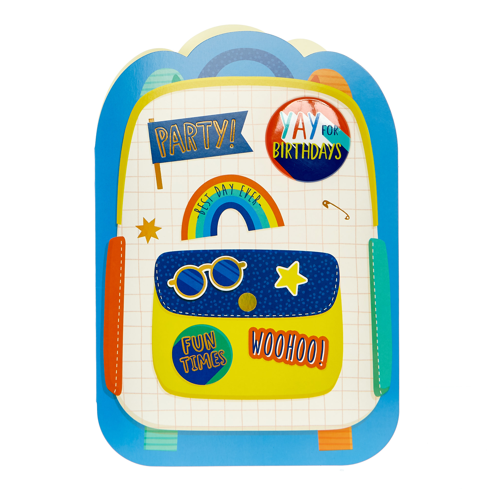 Birthday Card - Fun Times Backpack (With Badge)
