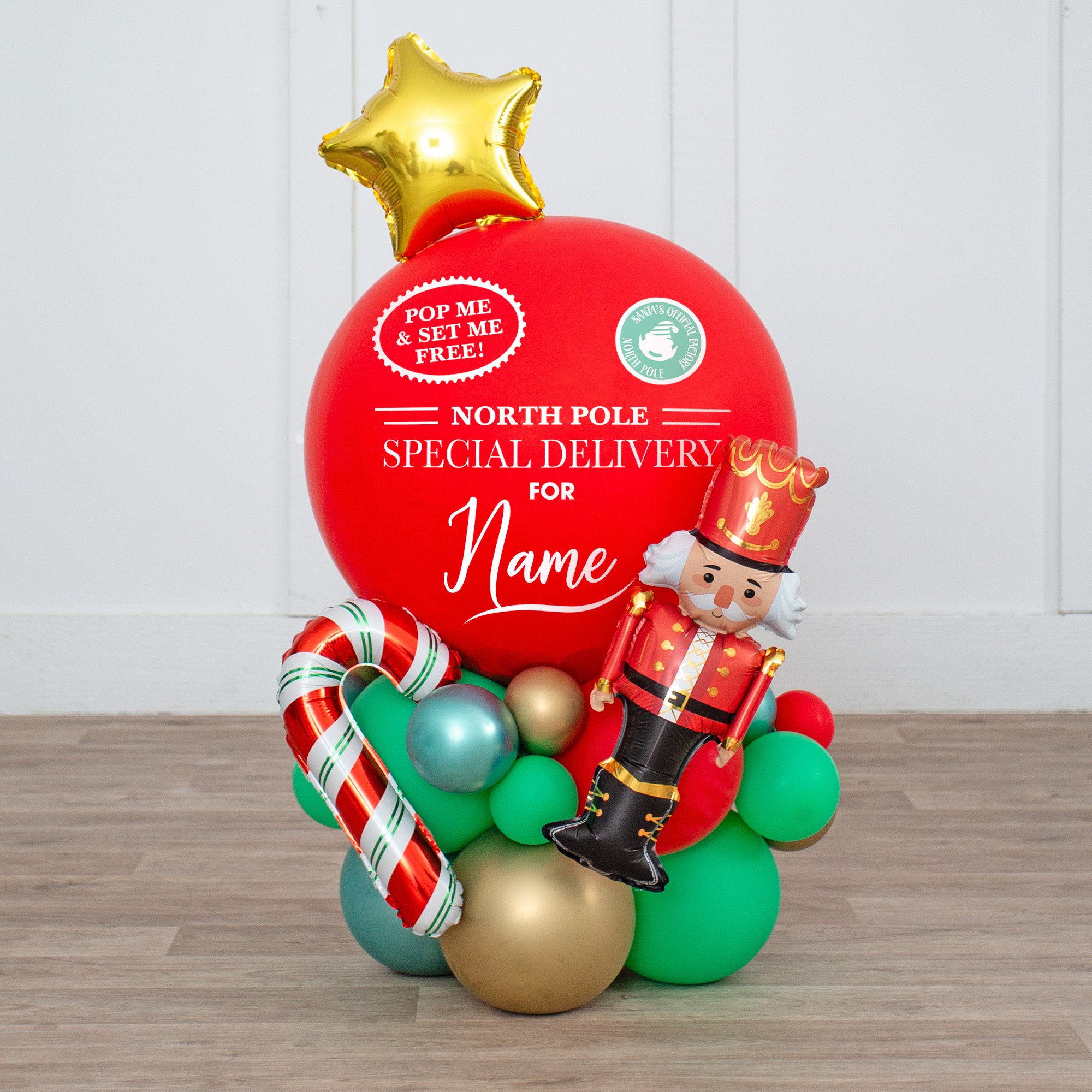 Elf Arrival Personalised Inflated Pop Me Piñata Balloon - Delivered Inflated!