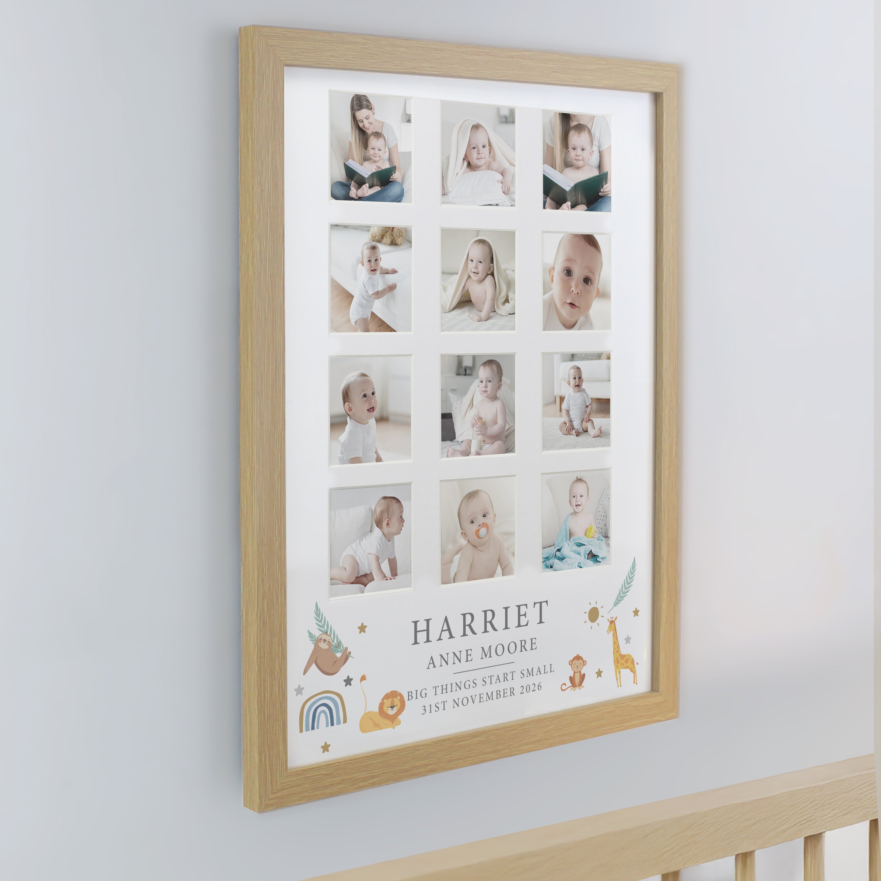 Personalised Animals Oak Multi Photo Frame