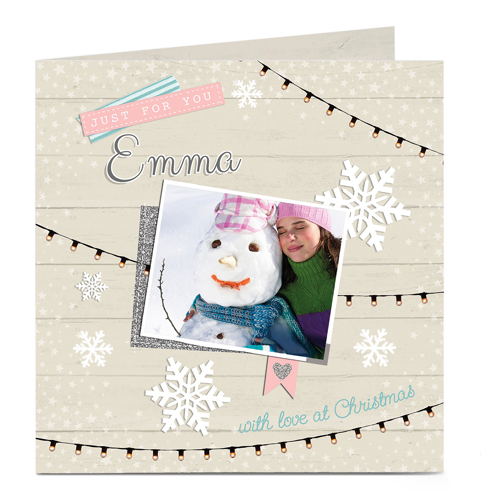 Photo Christmas Card - Snowflakes And Fairy Lights