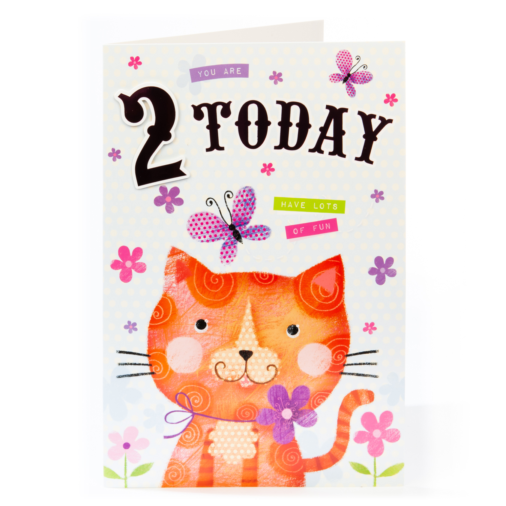 Giant 2nd Birthday Card - Kitty & Flowers 