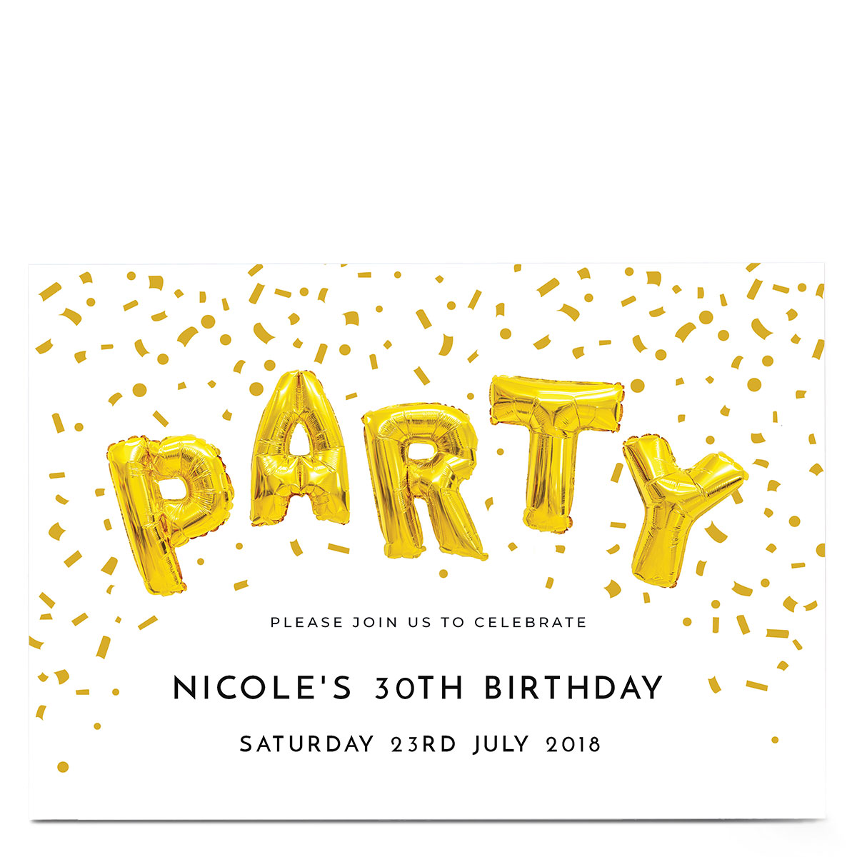 Personalised Party Invitation - Gold Party Balloons