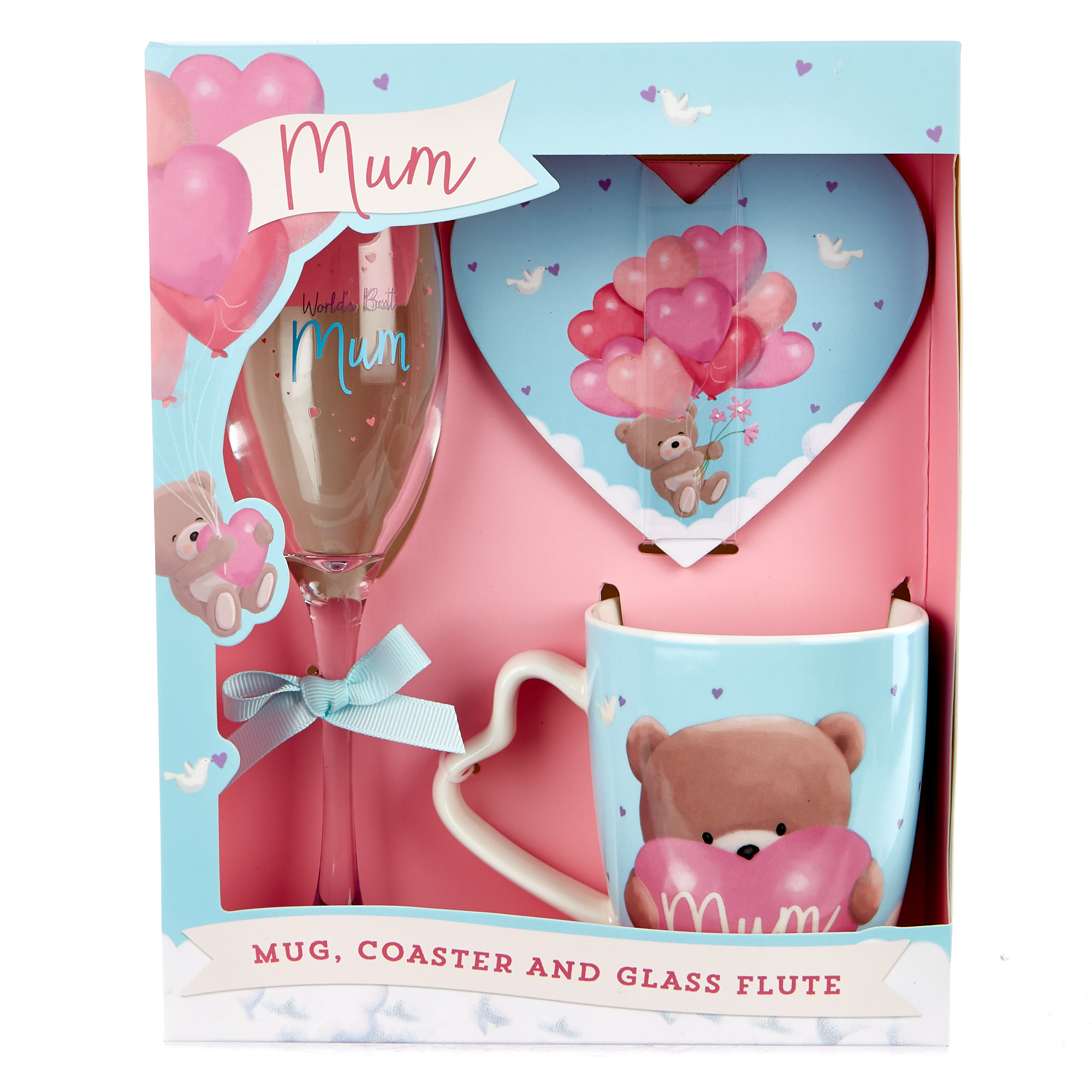 Hugs Bear Mother's Day Mum's Glass, Mug & Coaster Set