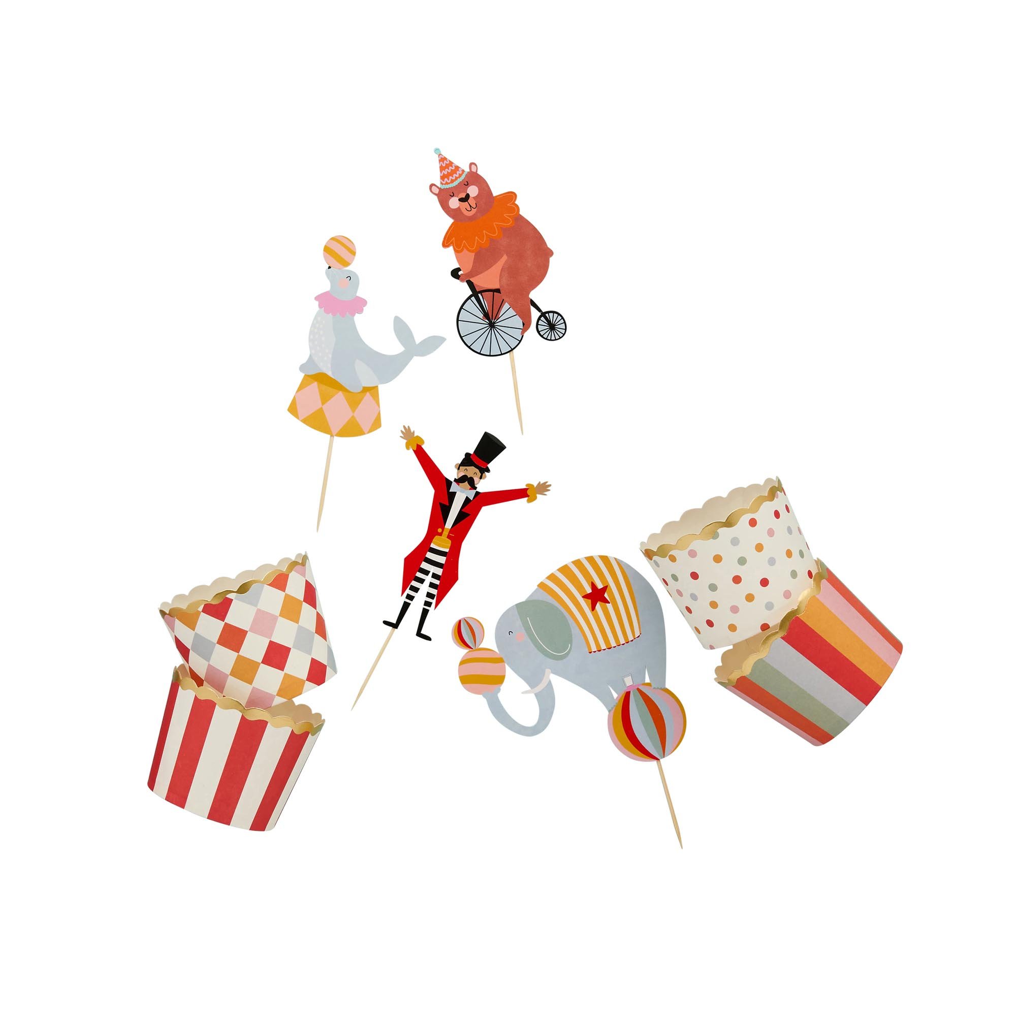 Circus Food Picks & Food Cup Set - Pack of 12