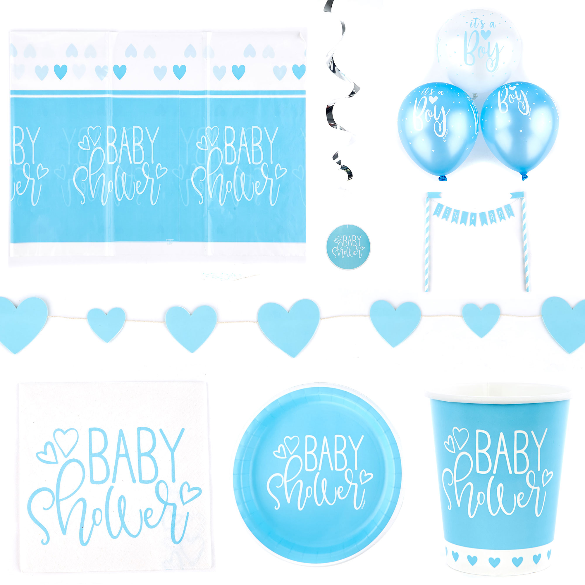 Blue Baby Shower Tableware & Decorations Party Bundle - 16 Guests