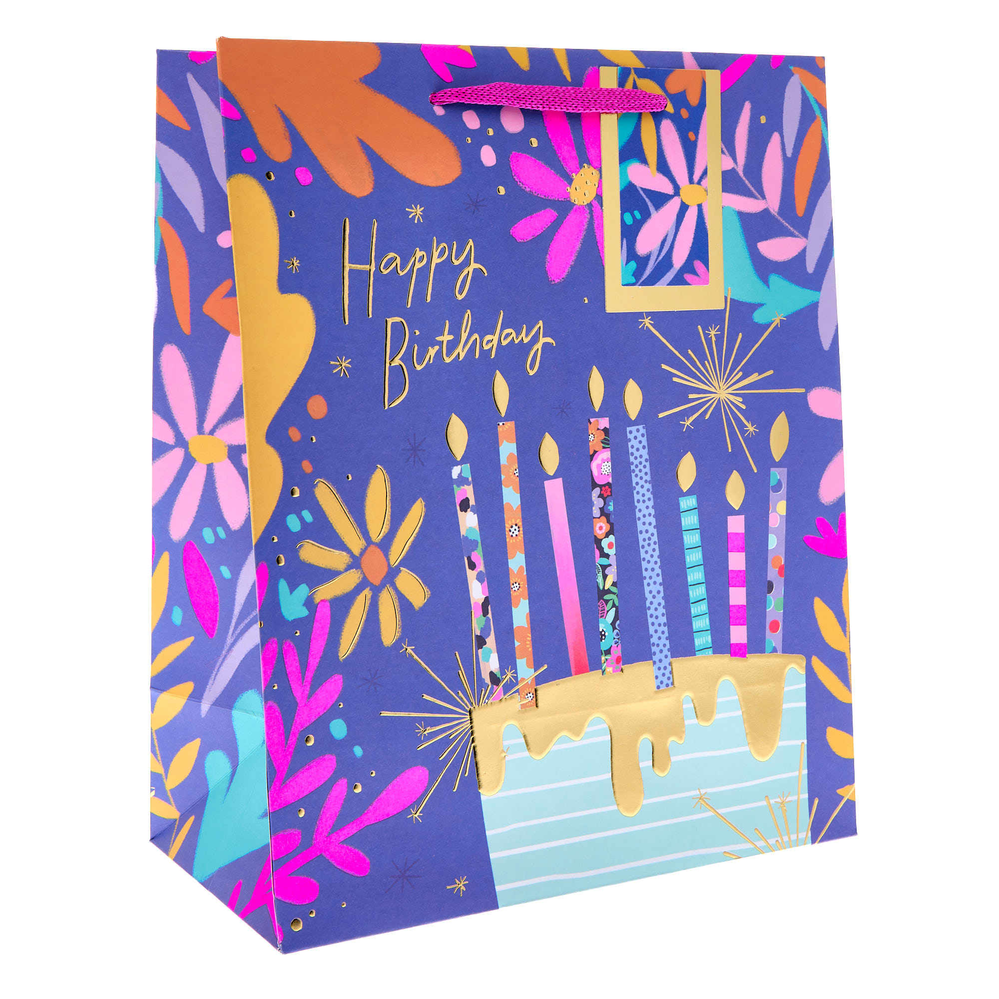 Neon Cake & Candles Birthday Large Portrait Gift Bag
