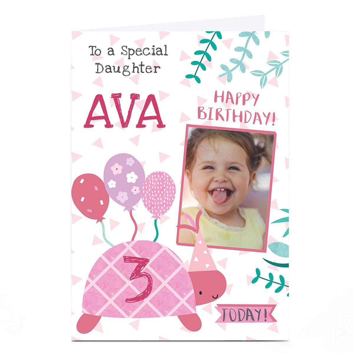 Photo Juniper & Rose Birthday Card - Pink Turtle Daughter, Editable Age