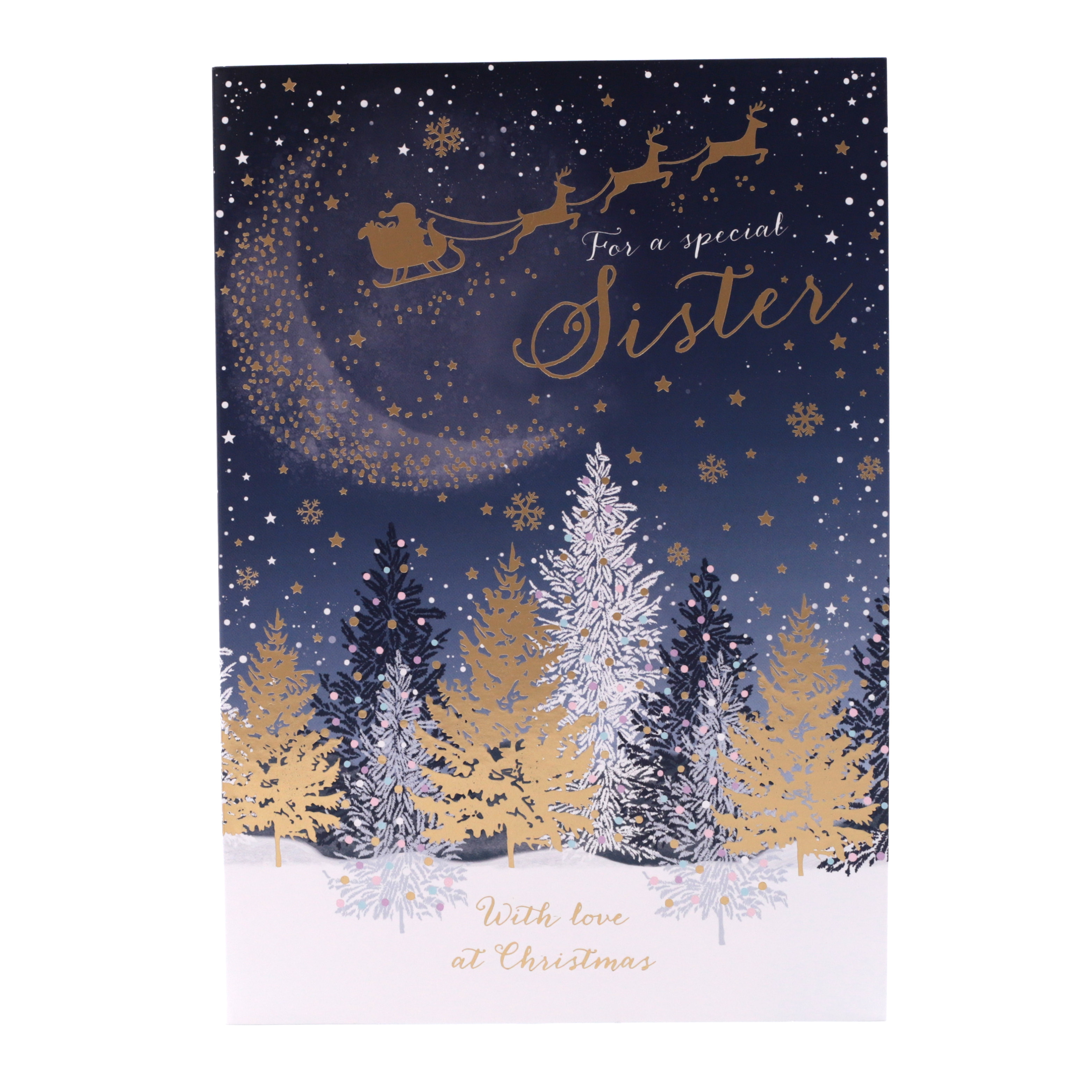 Christmas Card - Sister, Gold Foil SantaÃ¢â‚¬â„¢s Sleigh