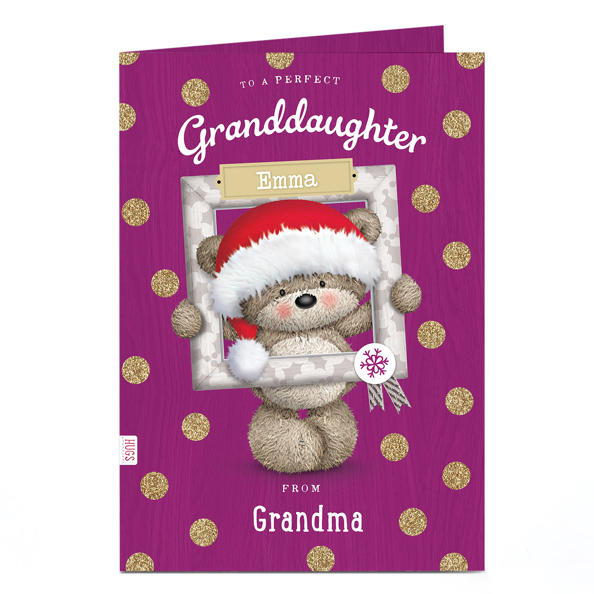 Personalised Hugs Christmas Card - Gold Polka Dots & Frame