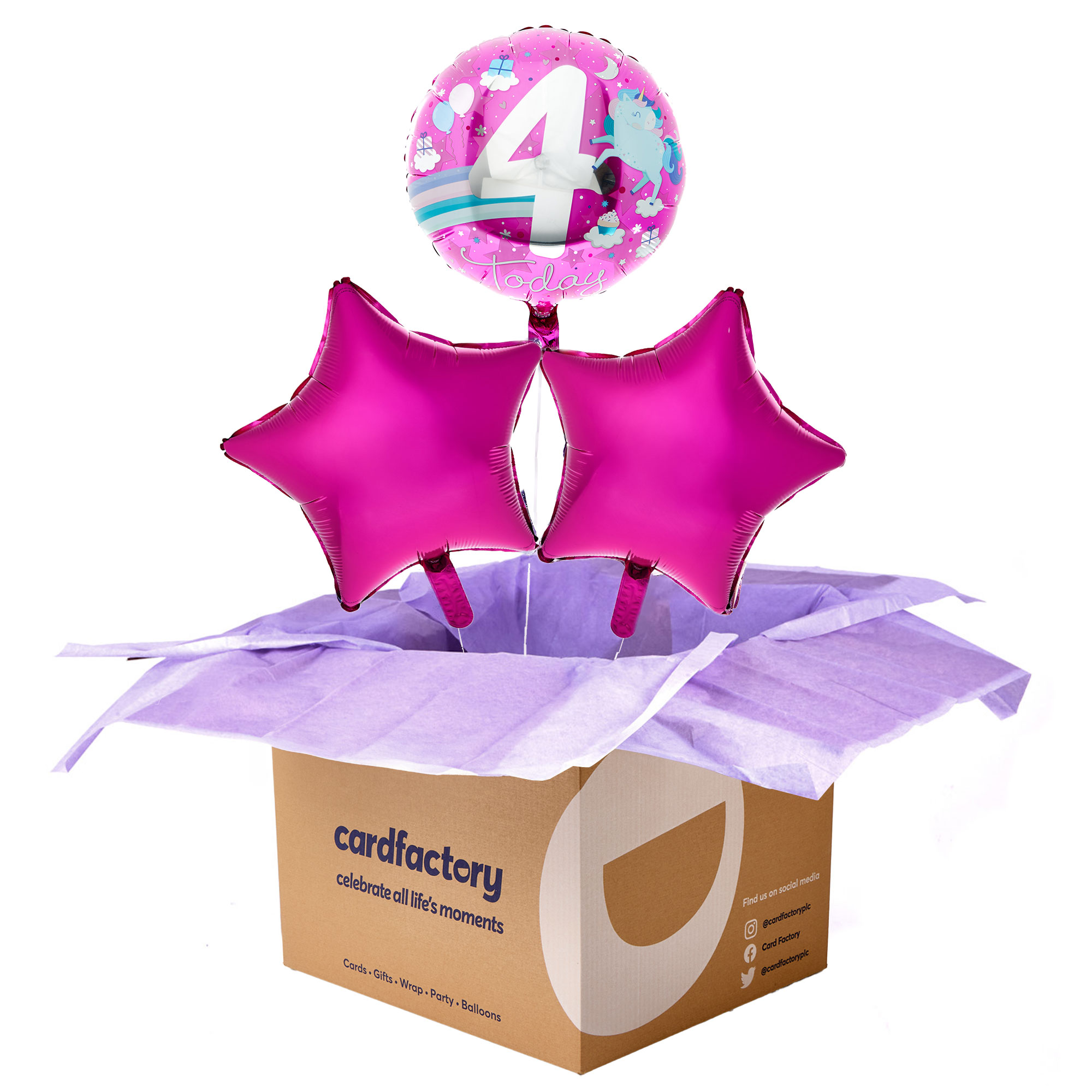 Unicorn 4th Birthday Balloon Bouquet - DELIVERED INFLATED!