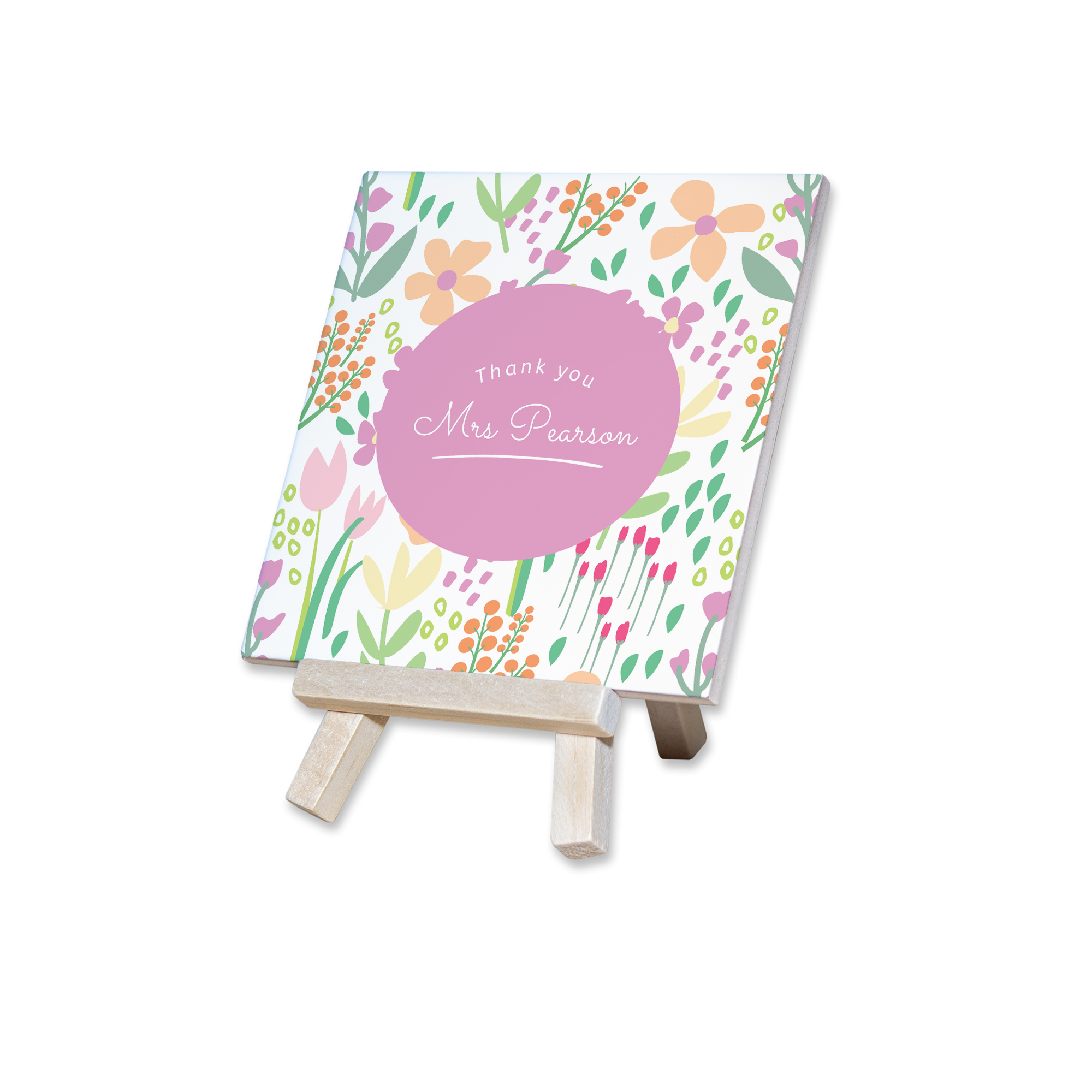 Personalised Ceramic Tile & Easel - Floral Thank You