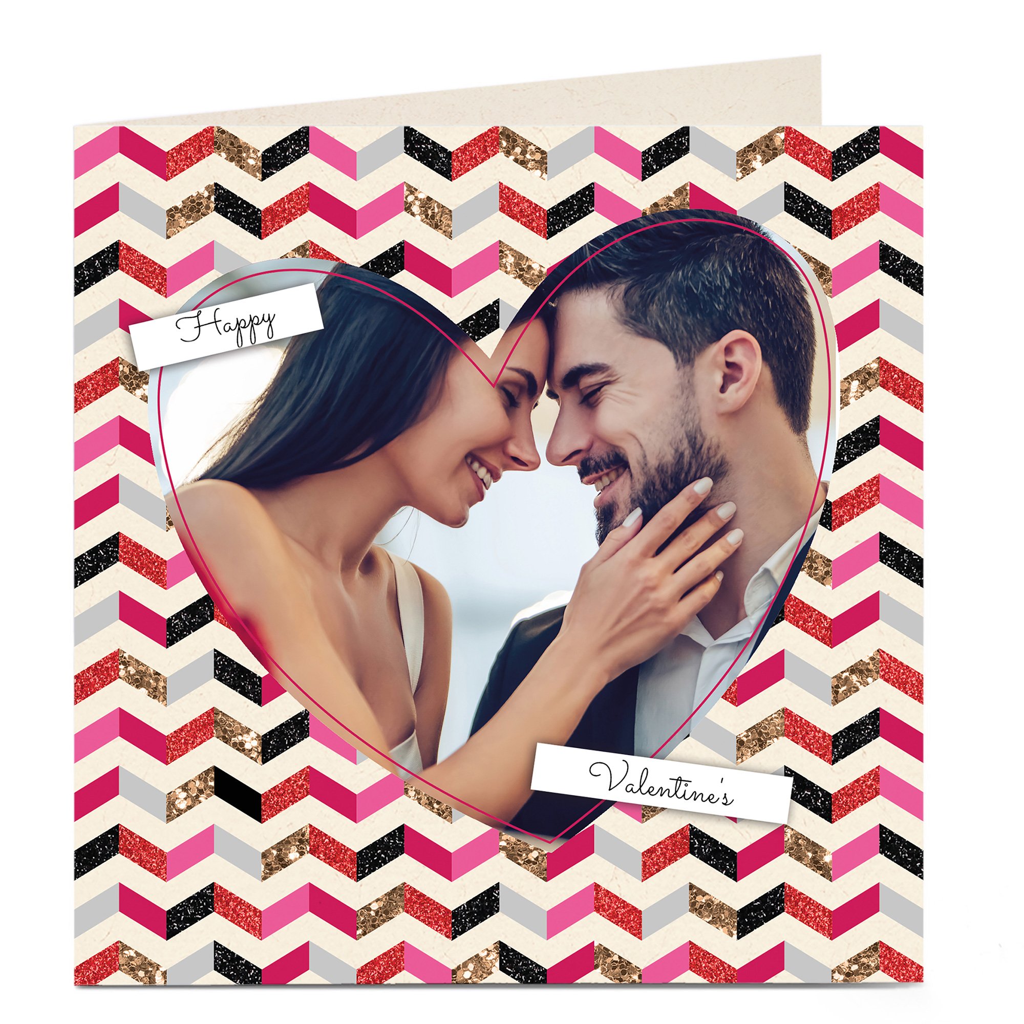 Photo Upload Valentine's Card - Zigzag Pattern & Heart