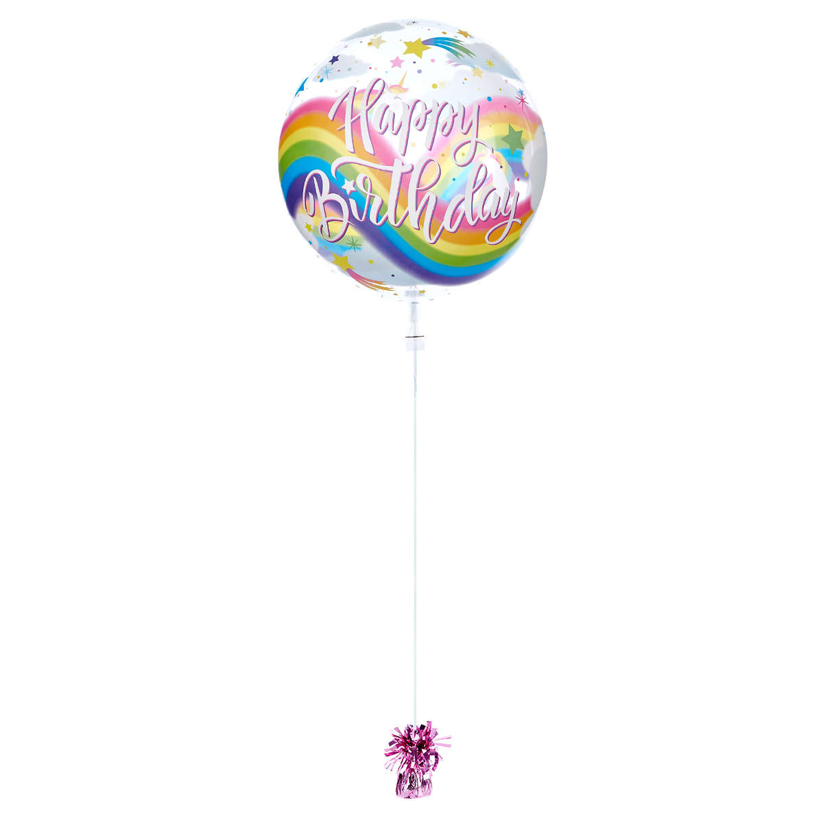 22-Inch Bubble Balloon - Happy Birthday, Unicorns - DELIVERED INFLATED!