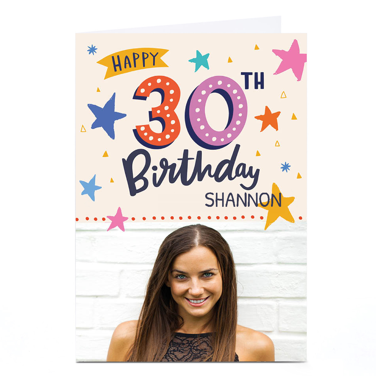 Photo Ebony Newton 30th Birthday Card - Colourful Stars, Any Name