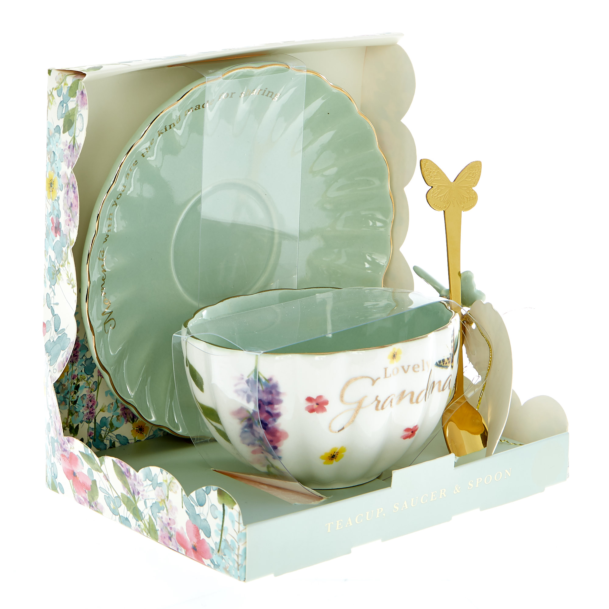Lovely Grandma Teacup, Saucer & Spoon Set