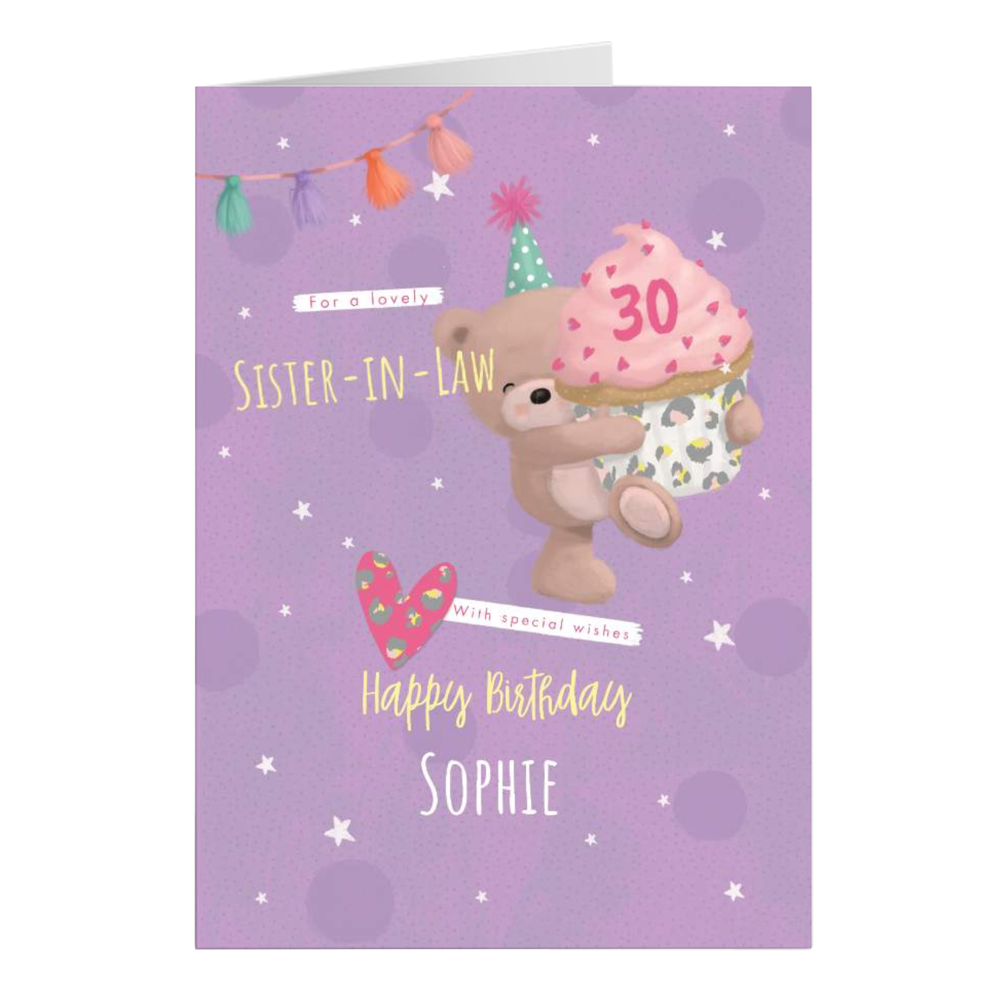 Hugs Bear Personalised Birthday Card - Sister-in-Law Cupcake, Editable Age