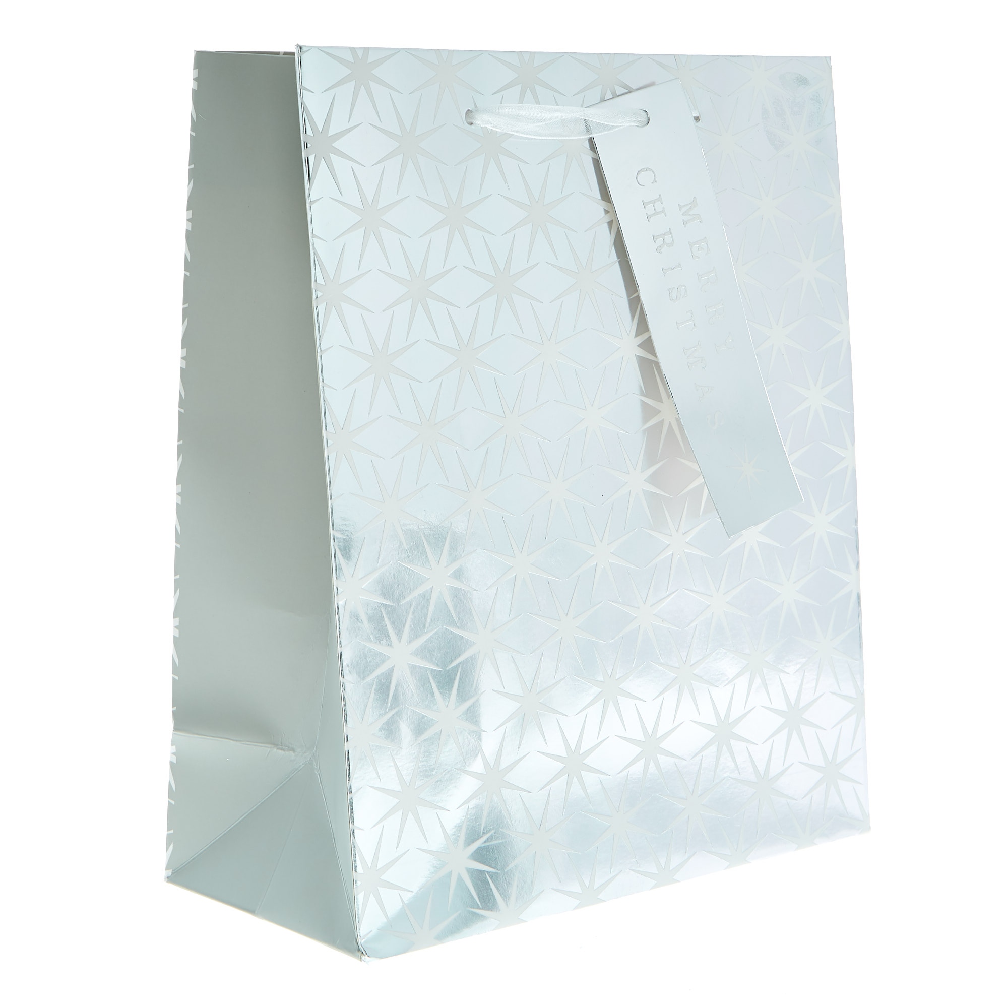 Medium Portrait White & Silver Stars Christmas Gift Bag