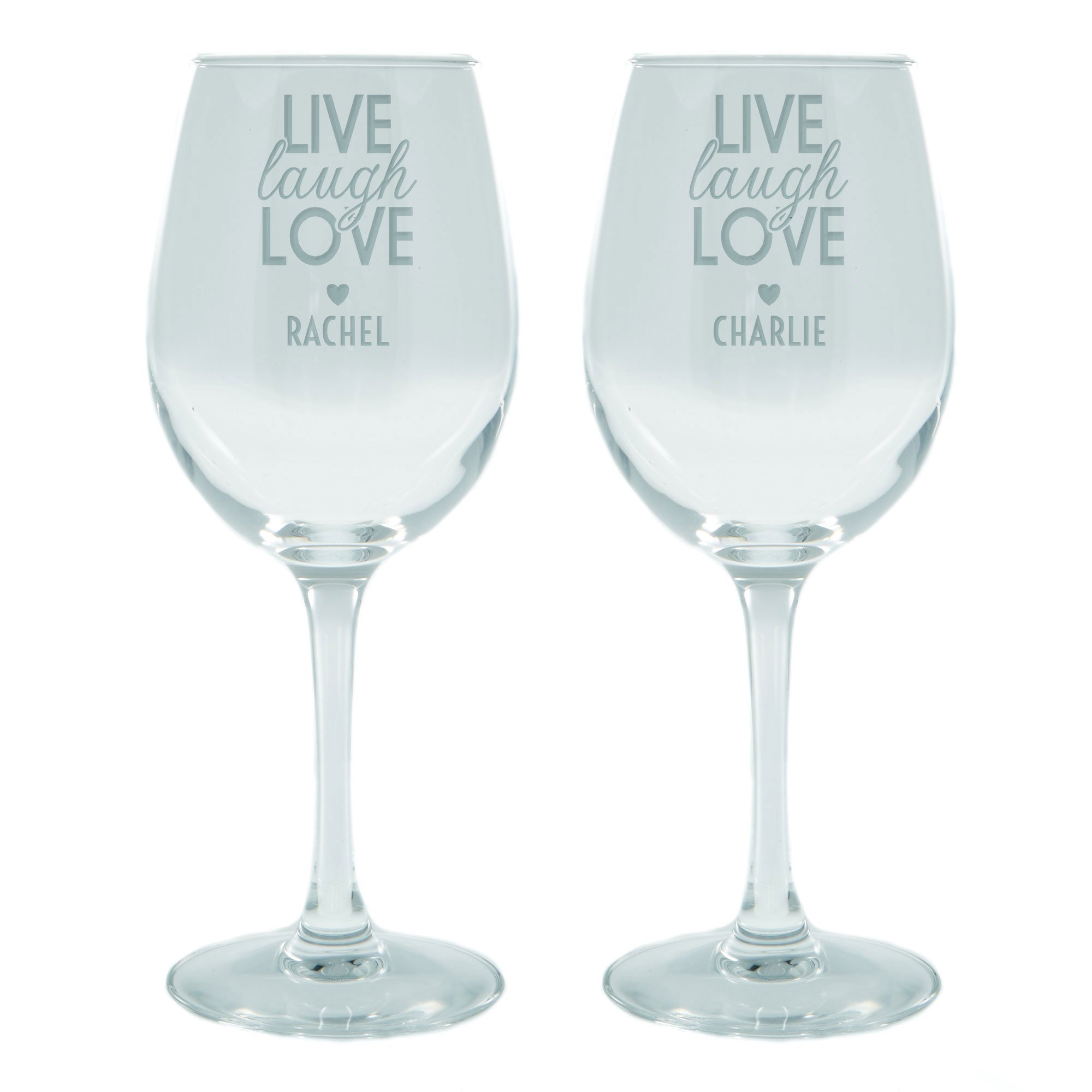 Personalised Engraved Set Of 2 Wine Glasses|Glassware - Live Laugh Love