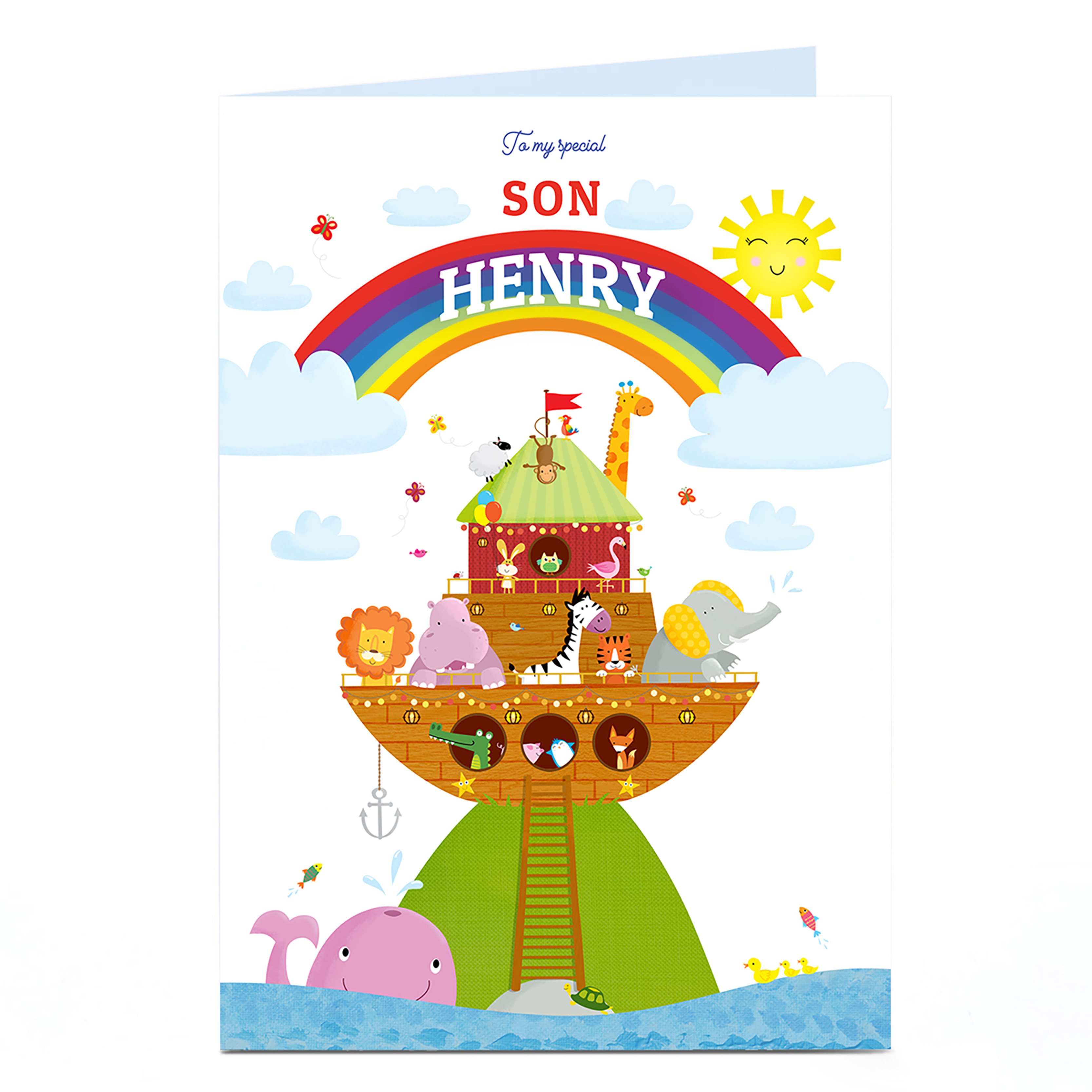 Personalised Baby Card - Animal Ark & Rainbow, Special Son