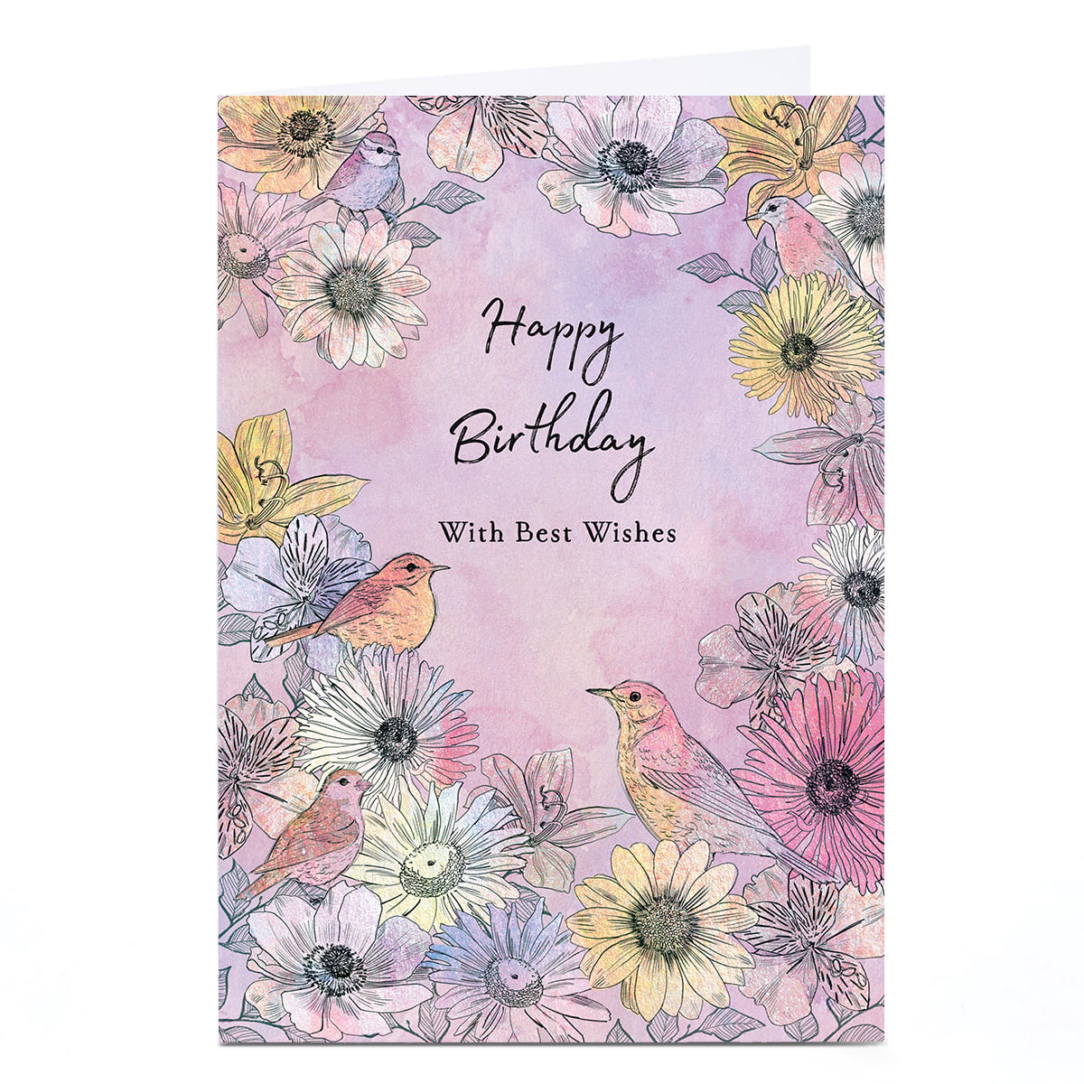 Birthday Card - Purples and Pinks Flowers and Birds
