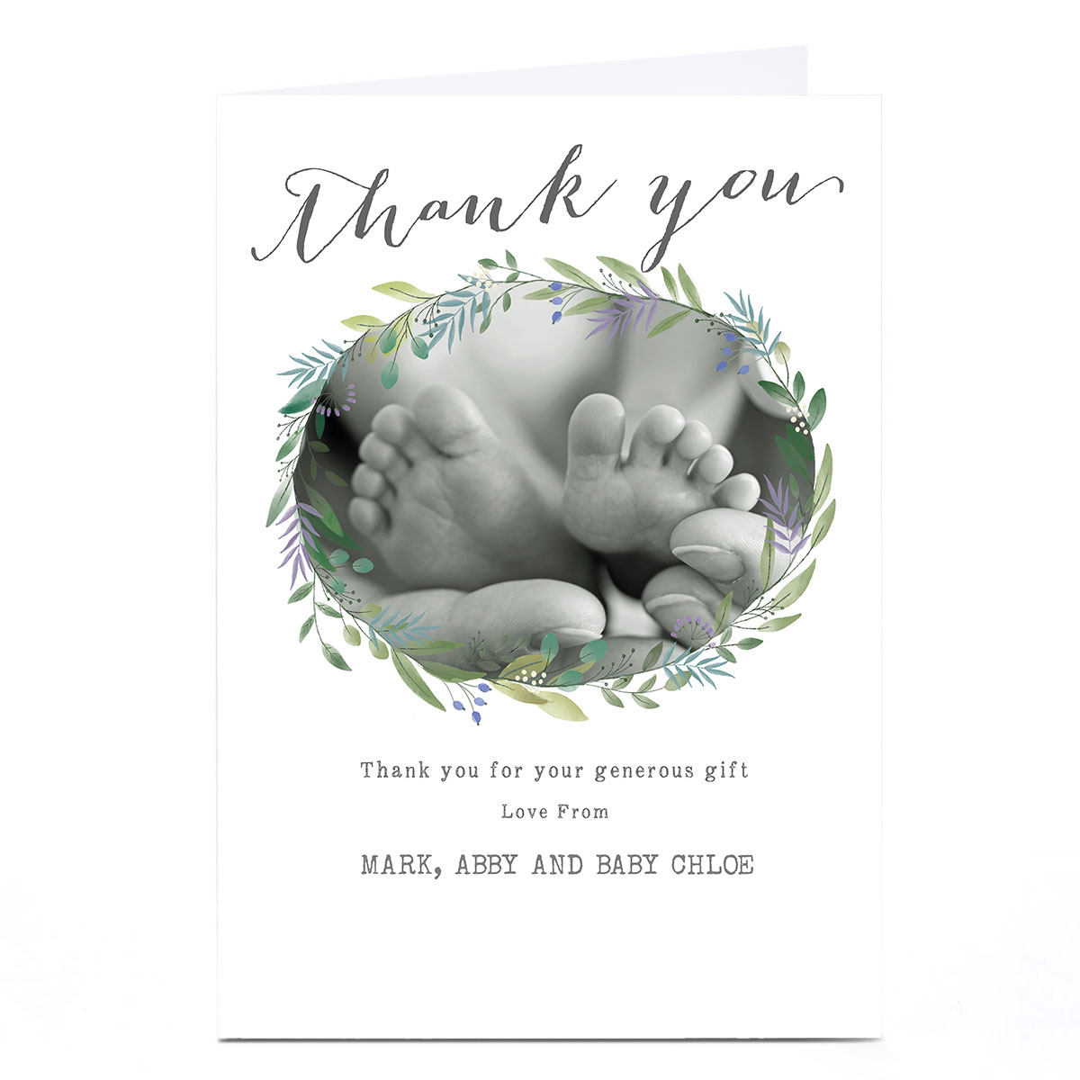 Photo New Baby Card - Botanical Thank You Wreath