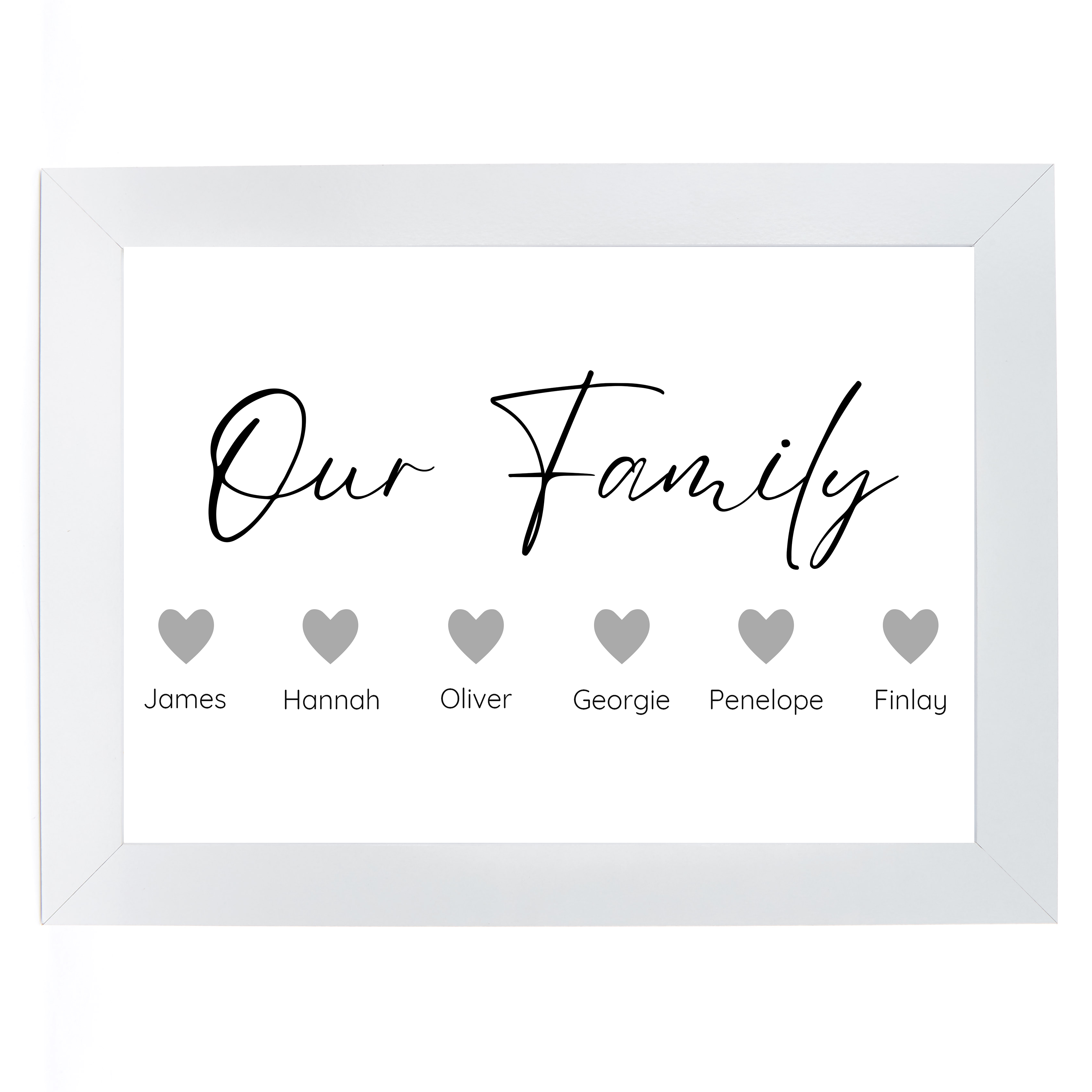 Personalised Our Family Print - Family of 6 Hearts