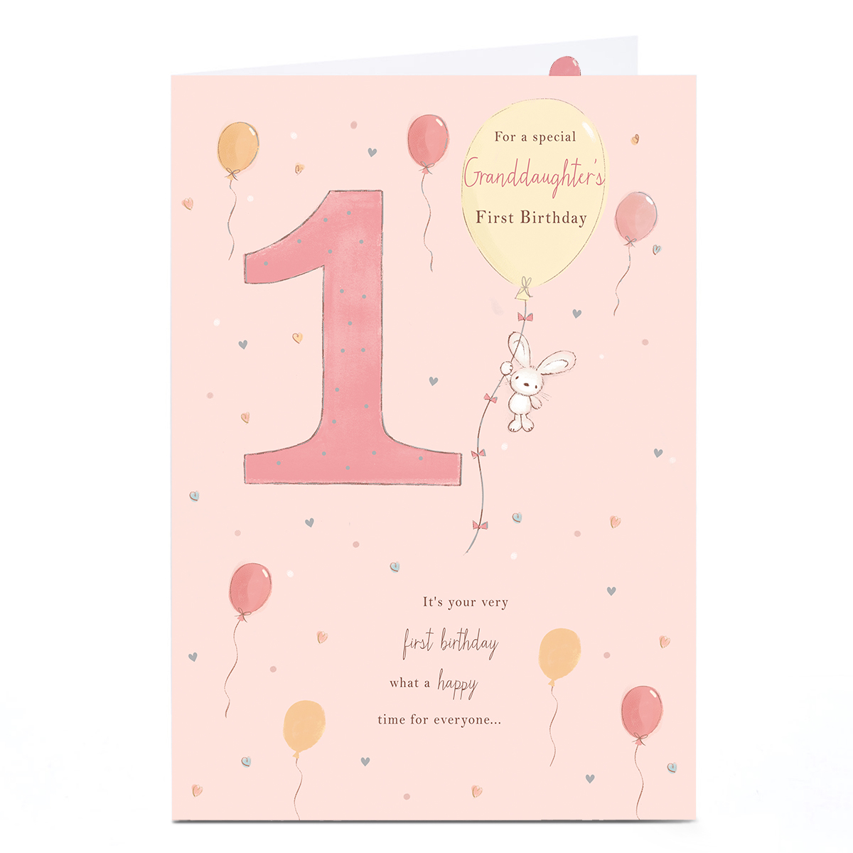 1st Birthday Card - Bunny and Balloons, Granddaughter