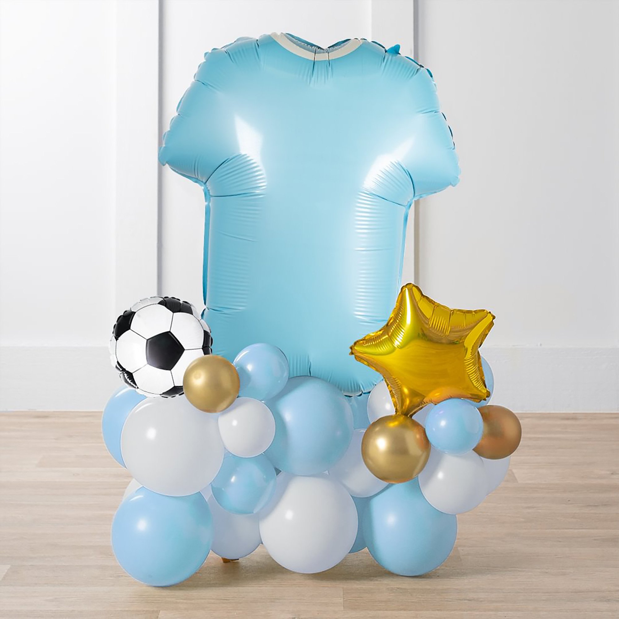 Personalised Pale Blue Football Shirt Balloon Stack - Delivered Inflated!