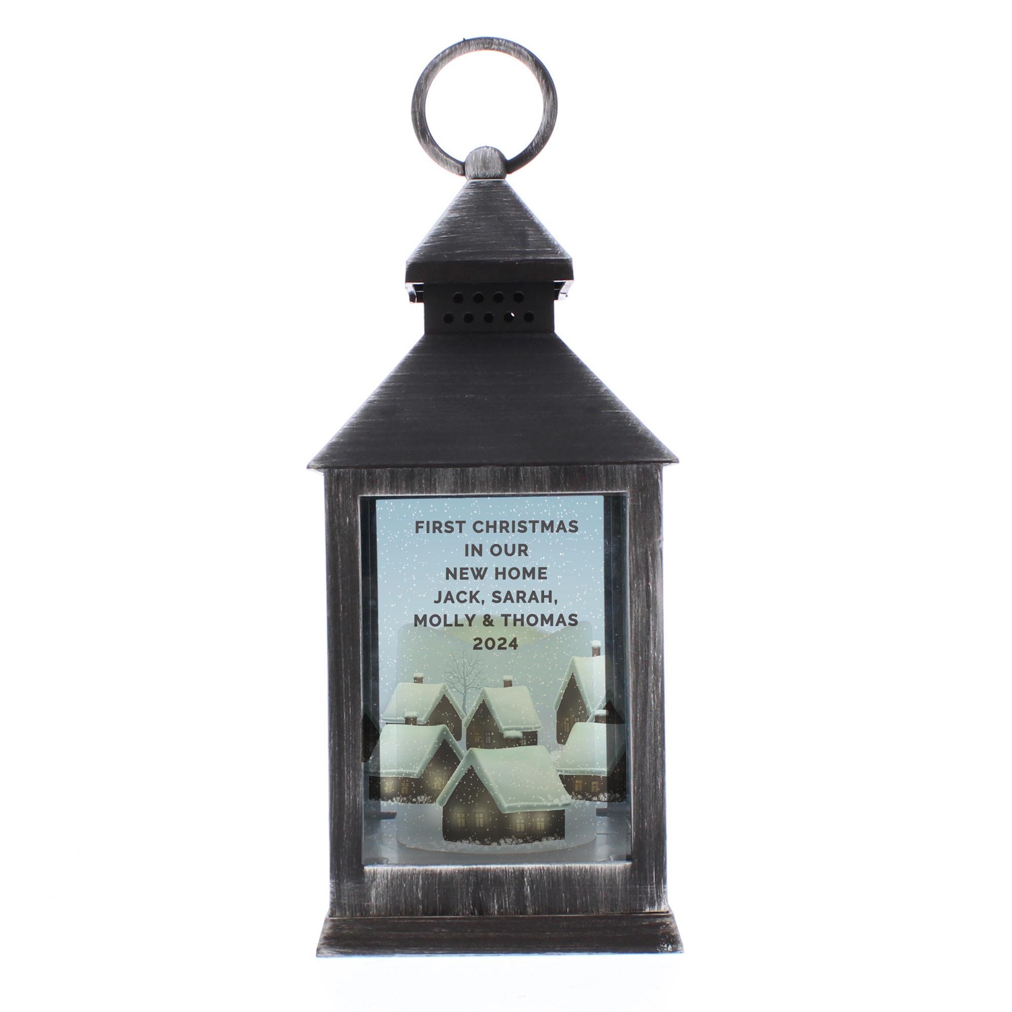 Image of Personalised Christmas Town Black Lantern | Christmas Gifts