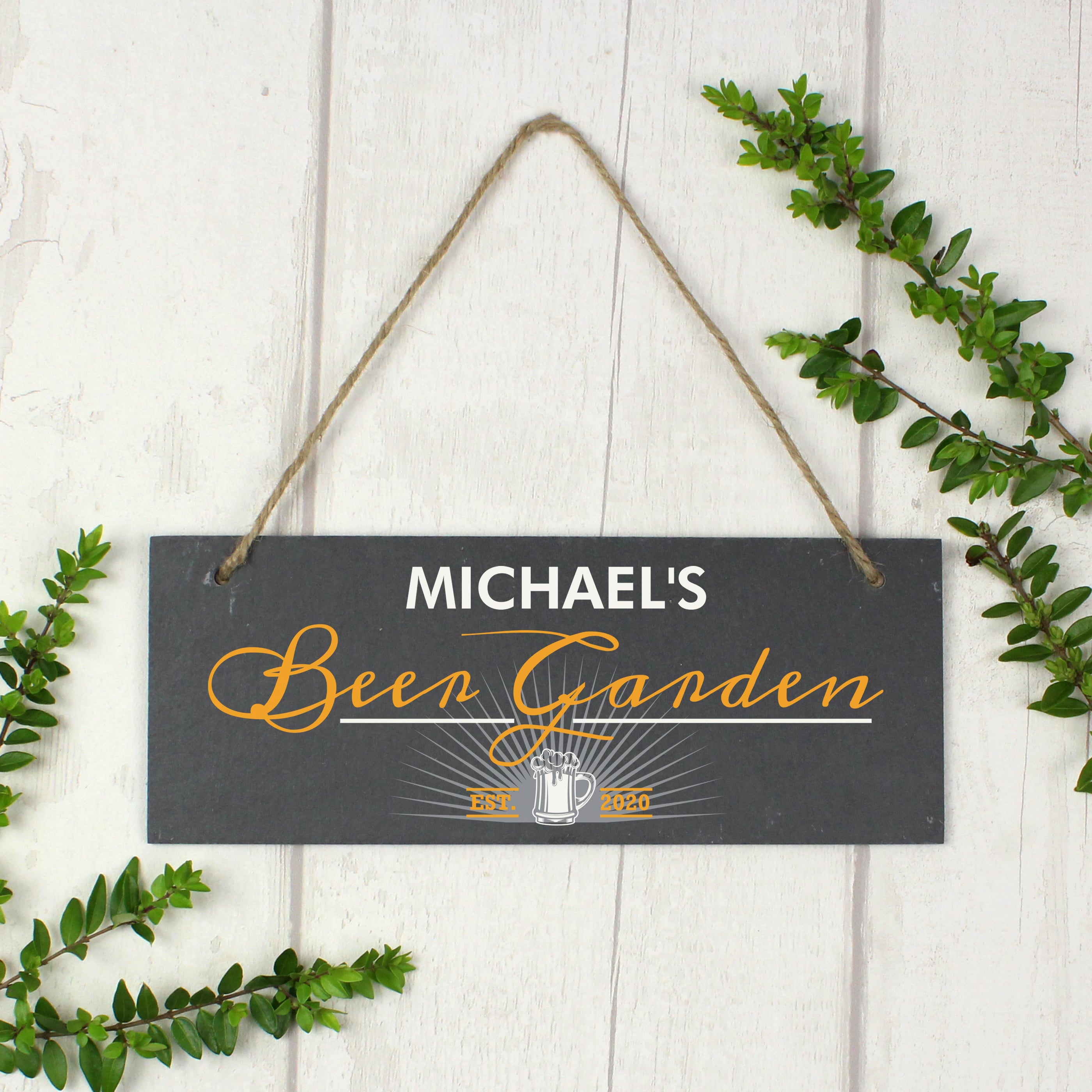 Personalised Beer Garden Printed Hanging Slate Plaque