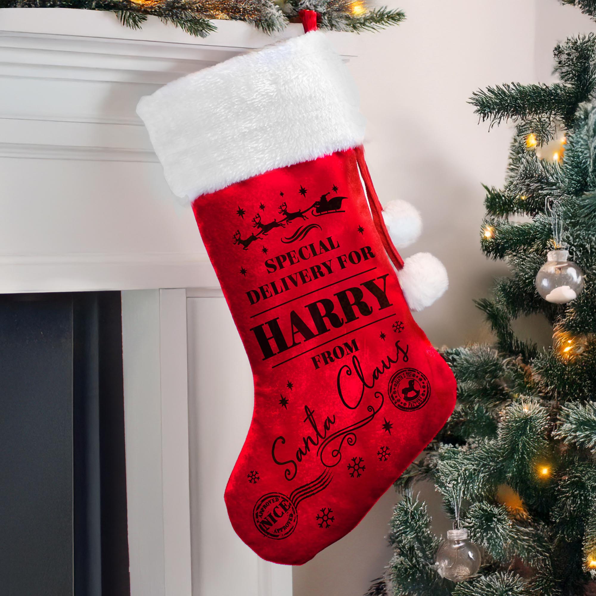 Personalised Special Delivery Red Stocking,  Personalised Special Delivery Red Stocking
