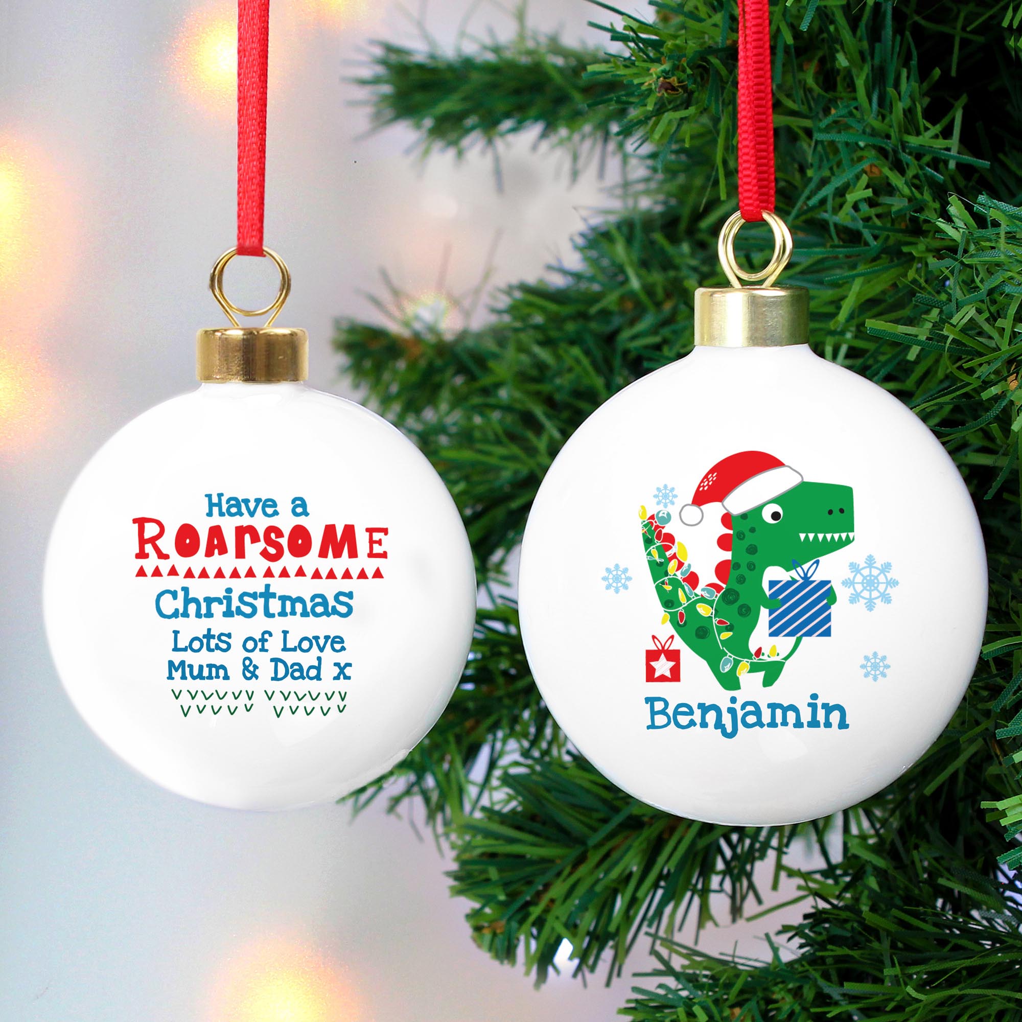 Personalised Dinosaur Have a Roarsome Christmas Bauble